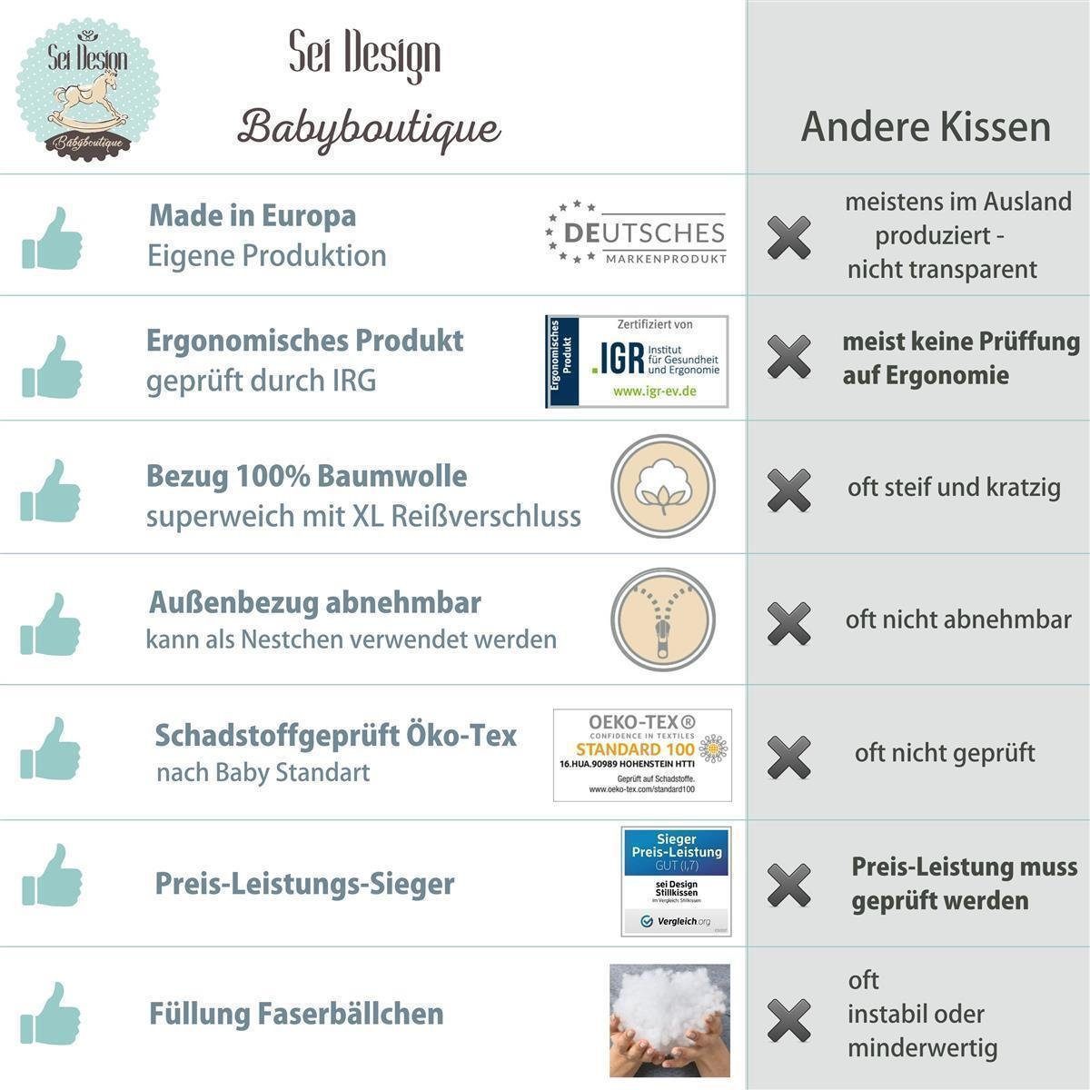 SEI Design Stillkissen Seitenschläferkissen Babynestchen Kuschelnest XXL, Schwangerschaftskissen mit Bezug, Bezug 100% Baumwolle