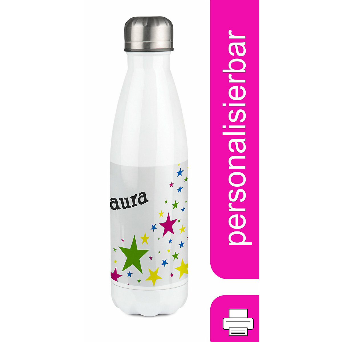 Edelstahl Kinder Thermoflasche / Trinkflasche bunt Sterne Spülmaschinenfest, Auslaufsicher, Bruchfest, Doppelwandig, Für Heißgetränke geeignet, Mit Deckel, Isoliert