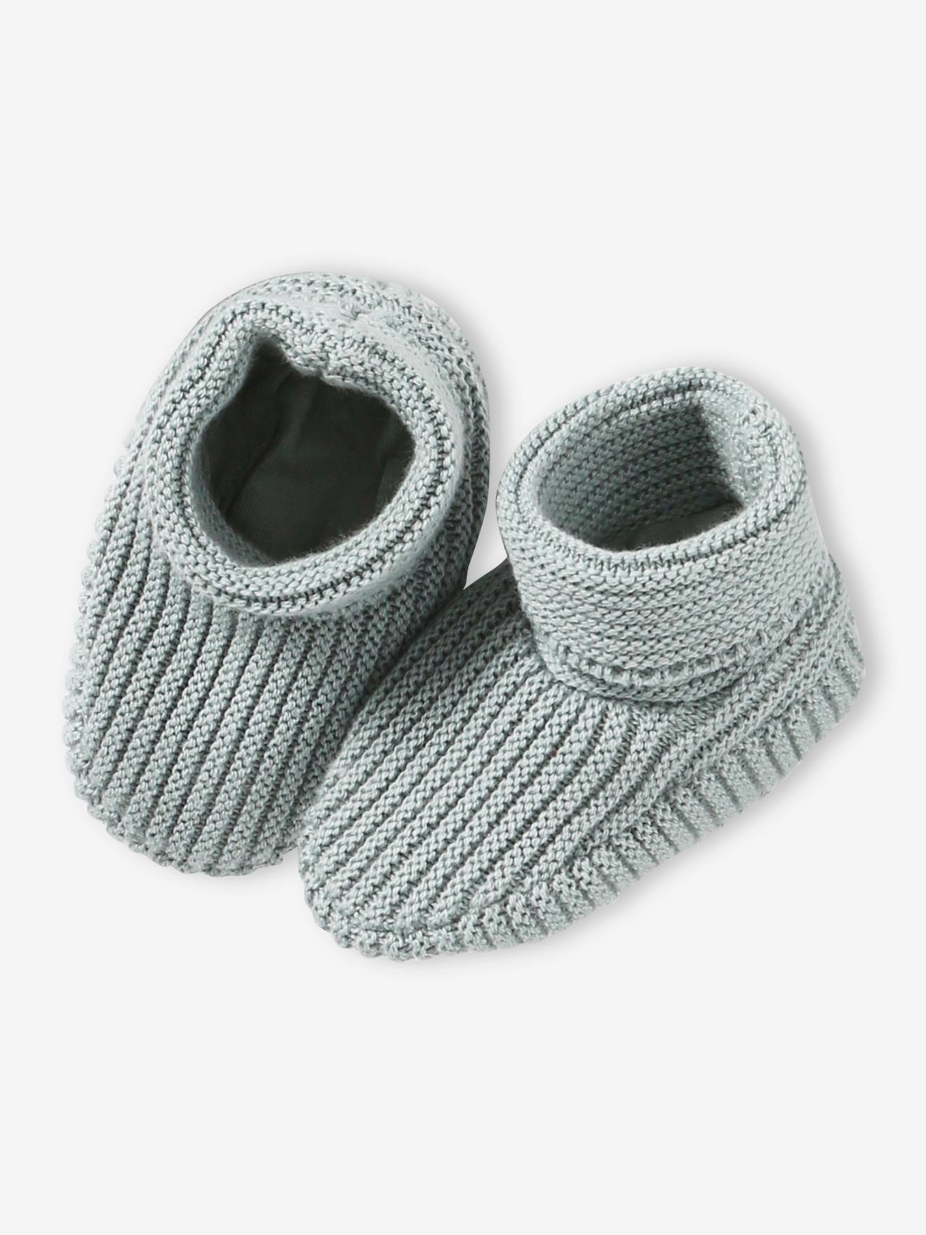 Ensemble bonnet, moufles et chaussons bébé naissance et son sac assorti marine