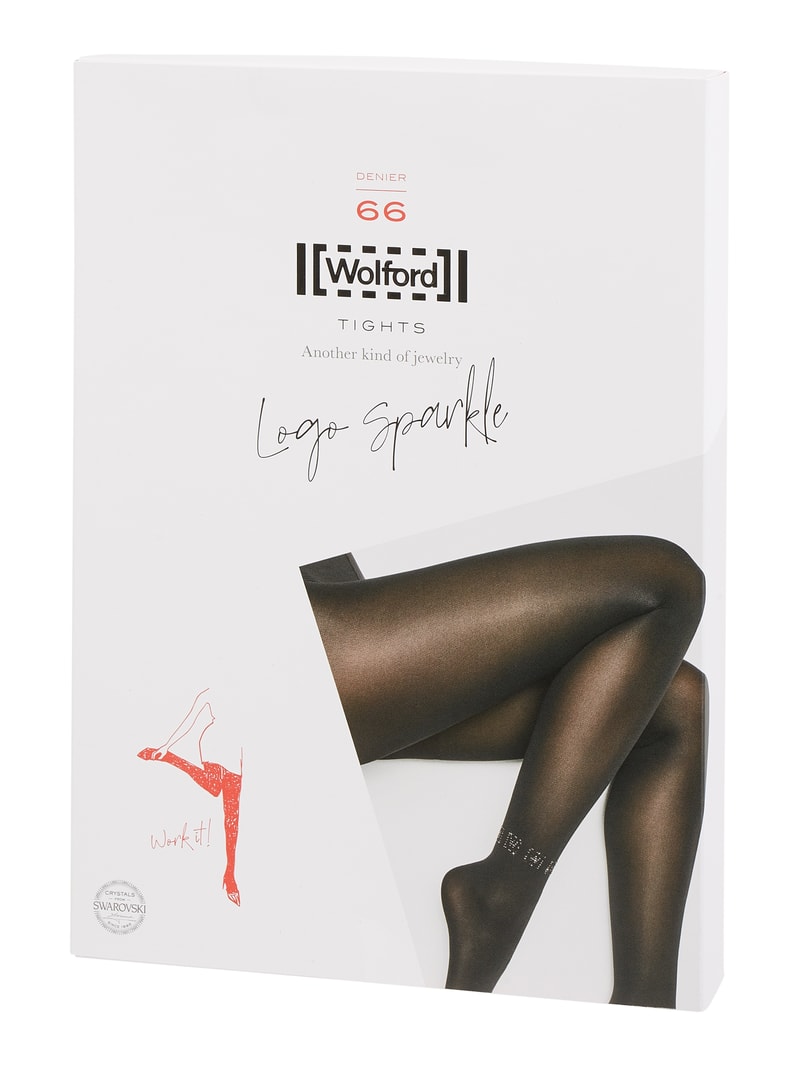 Strumpfhose mit Swarovski®-Kristallen Modell 'Logo Sparkle' - 66 DEN in schwarz