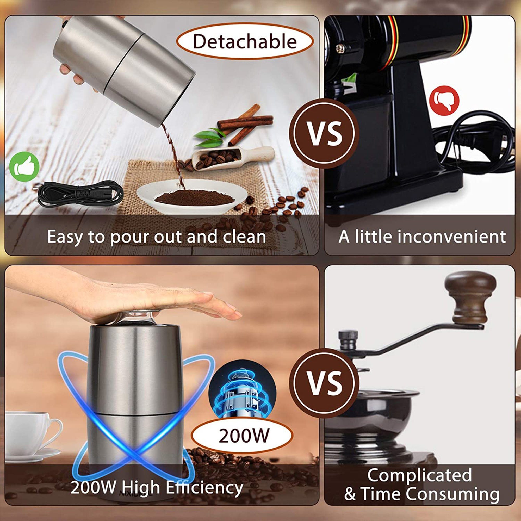 QTIYE Kaffeemühle,Kaffeemühle Elektrisch,200 W,Gewürz Mühle,mit 304 Edelstahlmesser, 50g Fassungsvermögen,Geeignet für Kaffee, Nüsse, Gewürze
