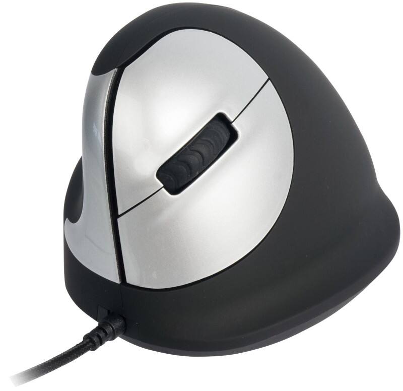 R-Go Tools Kabelgebundene Left Handed Vertical Ergonomische Optische Maus HE Medium USB-A 1,6 m Kabel Schwarz, Silber