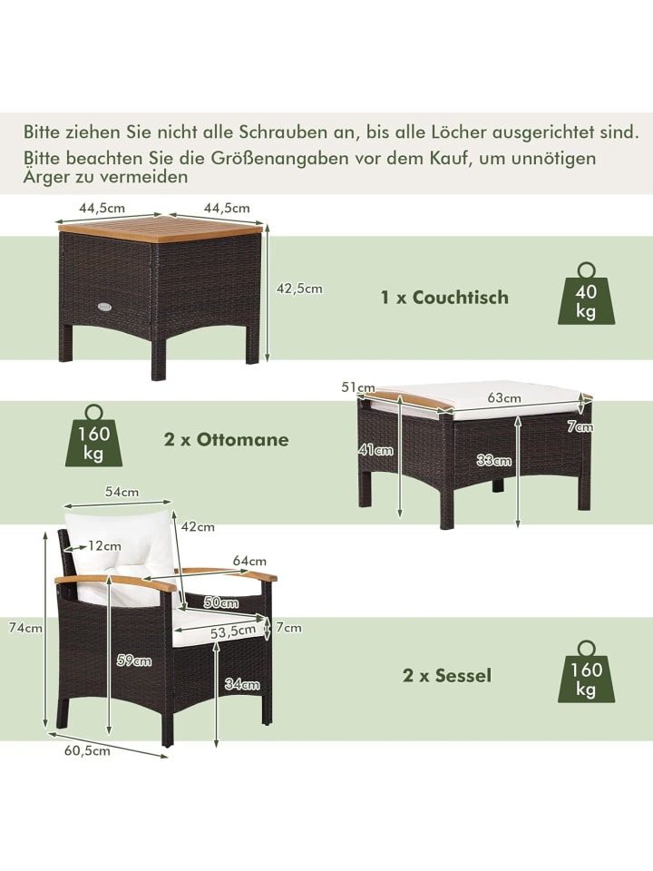 COSTWAY 5tlg. Polyrattan Gartenmöbel Set in Weiß günstig kaufen onesize