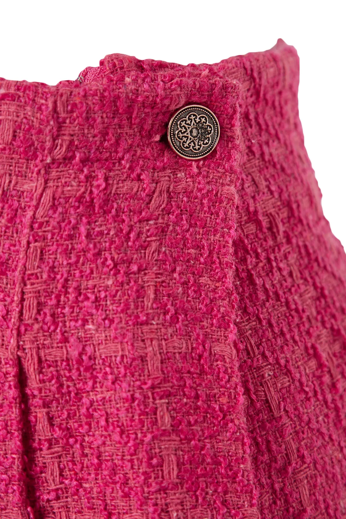 Trendyol Collection  Fuchsiafarbener plissierter Minirock aus hochwertigem Tweedstoff in limitierter Auflage TWOAW24ET00285