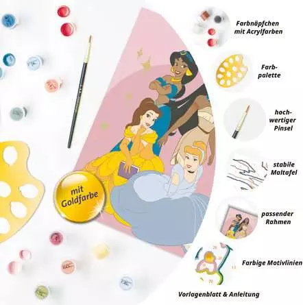 CreArt Disney Prinzessinnen - Malen nach Zahlen für Kinder ab 9 Jahren