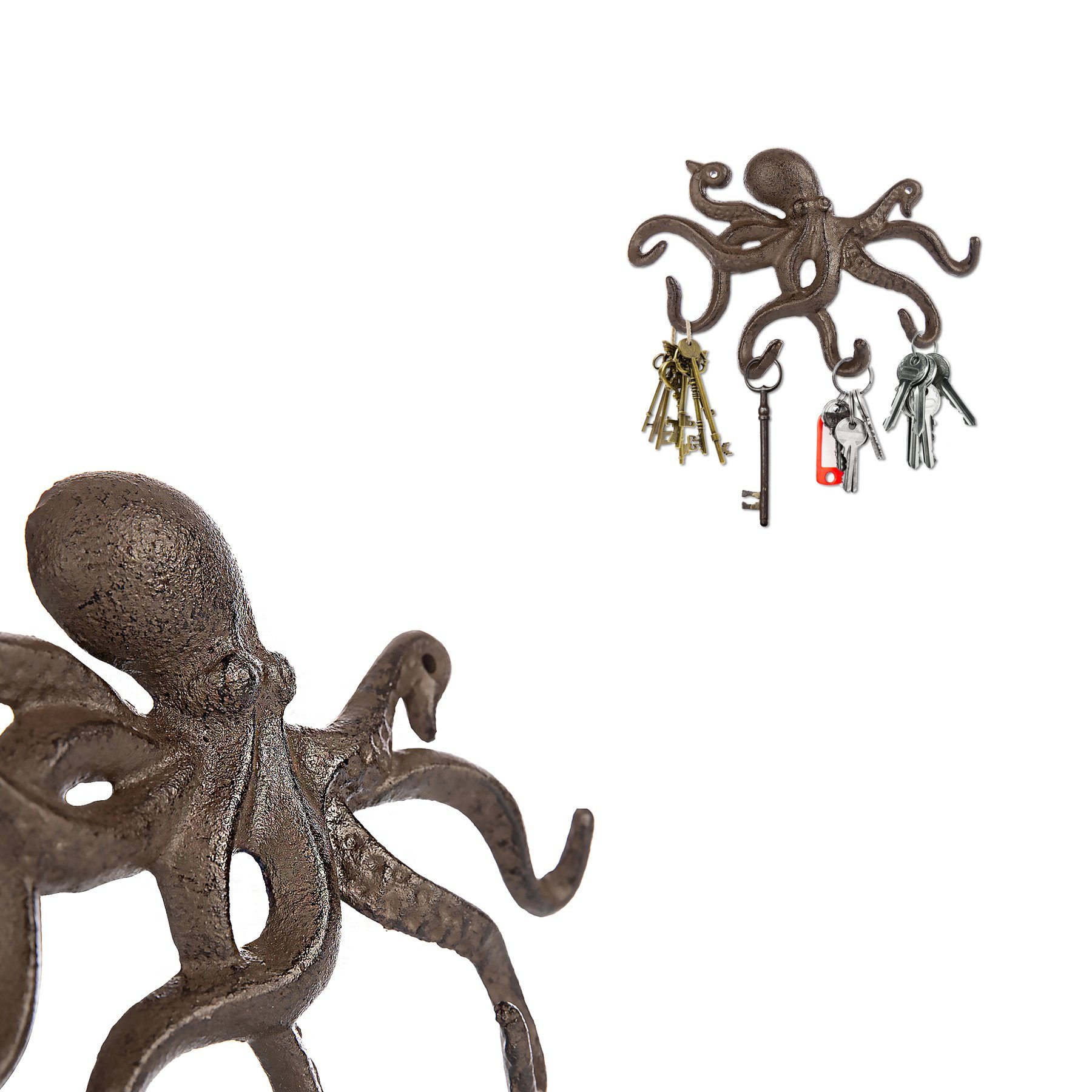 BigDean Schlüsselbrett Oktopus Design Schlüsselhaken Krake Schwar