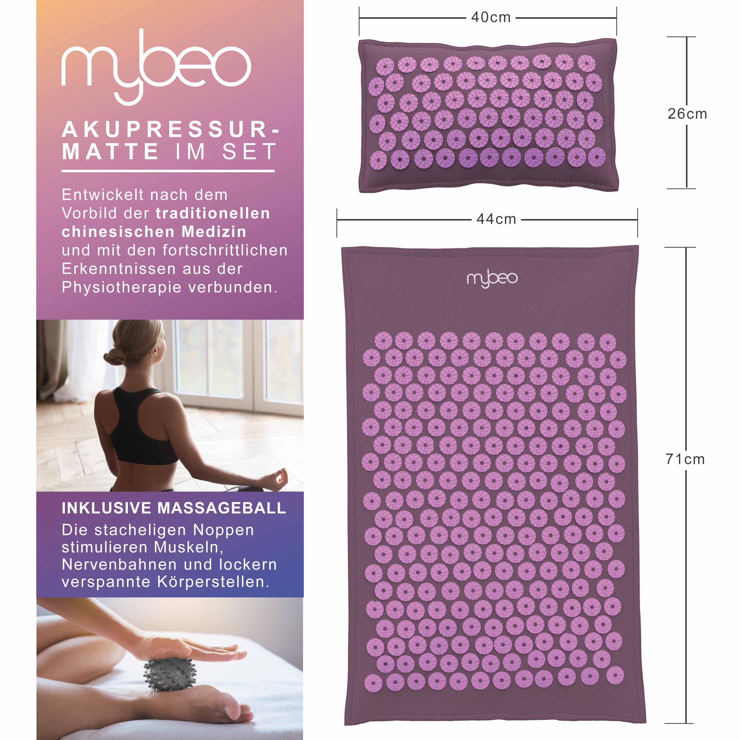 MyBeo Akupressurmatte (Set, 3-St), 71 x 44cm Faszienset, Matte, Kissen & Massageball