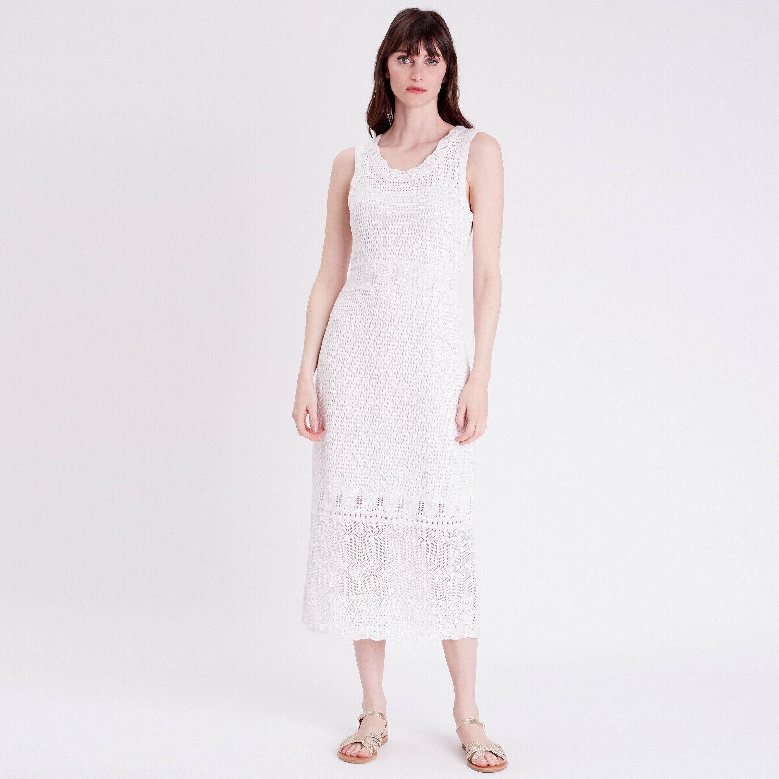Robe longue trapèze crochet ecru femme | Cache Cache