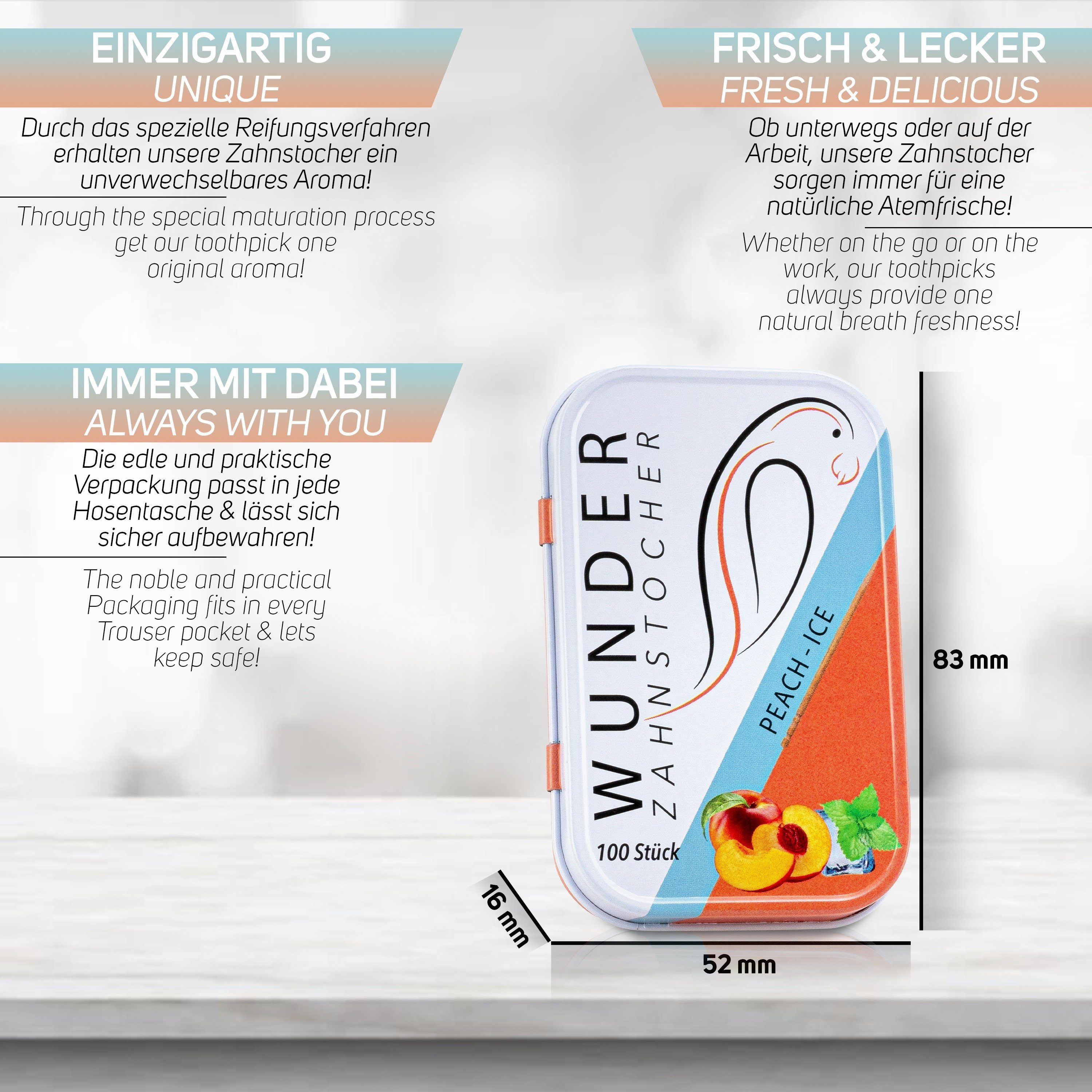 Wunder Zahnstocher Mundpflegecenter Wunder Zahnstocher mit Geschmack - Metalldose - Pfirsich/Ice