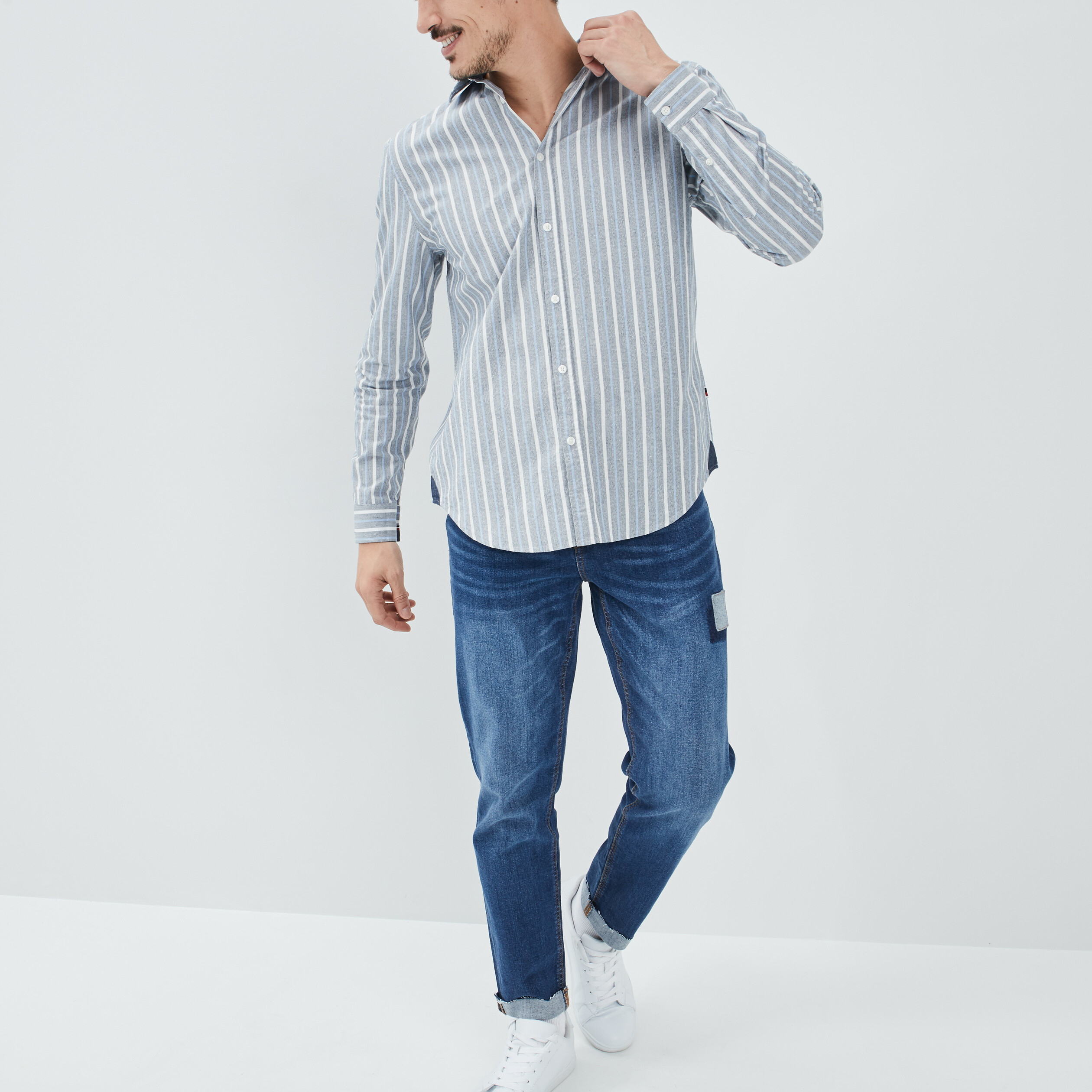 Chemise manches longues Creeks bleu homme | La Halle