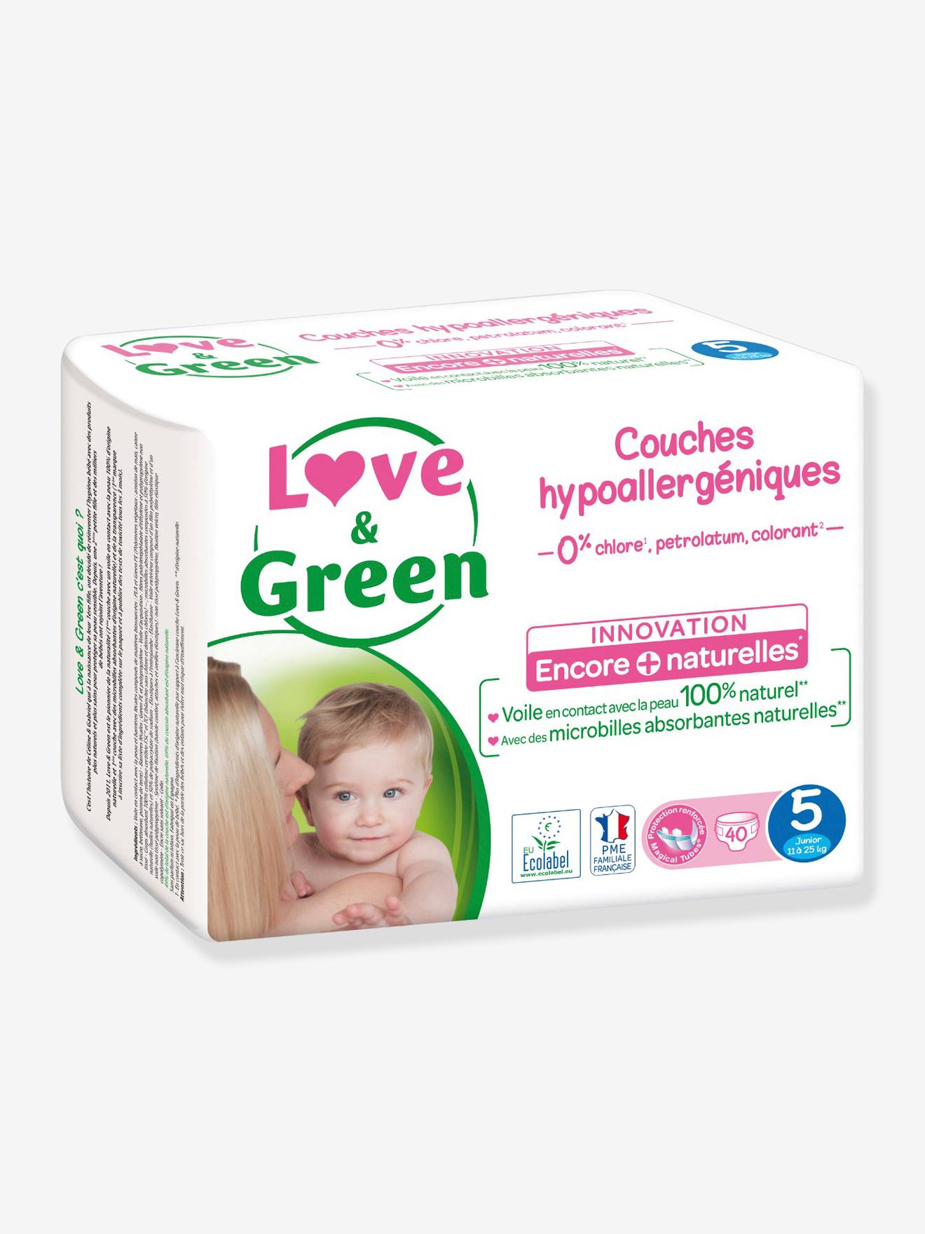 Couches hypoallergéniques T5 x 40 LOVE & GREEN blanc