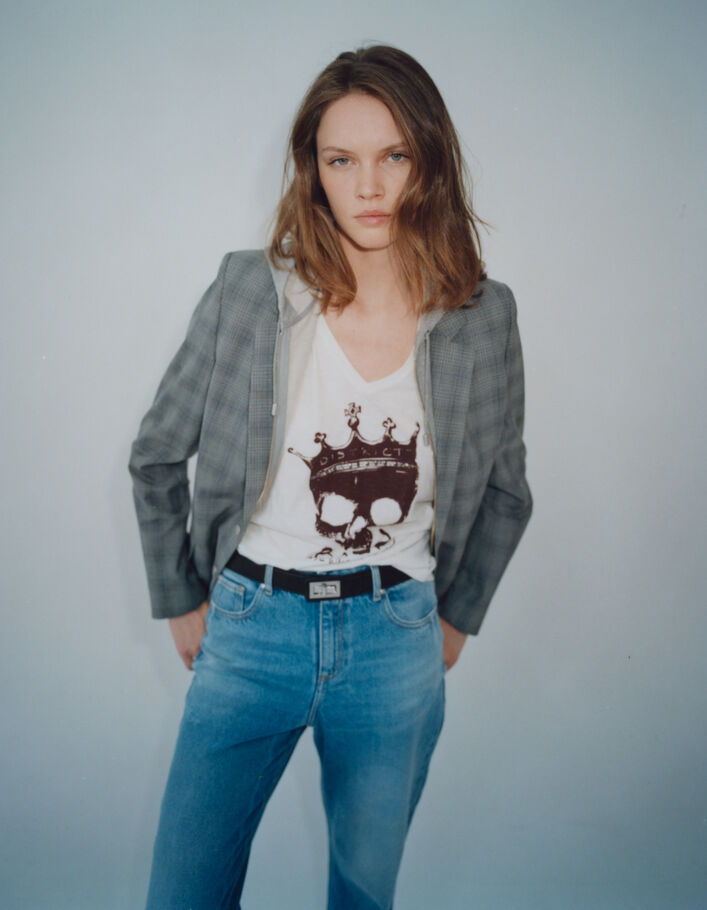 Tee-shirt blanc à visuel tête de mort couronnée Femme