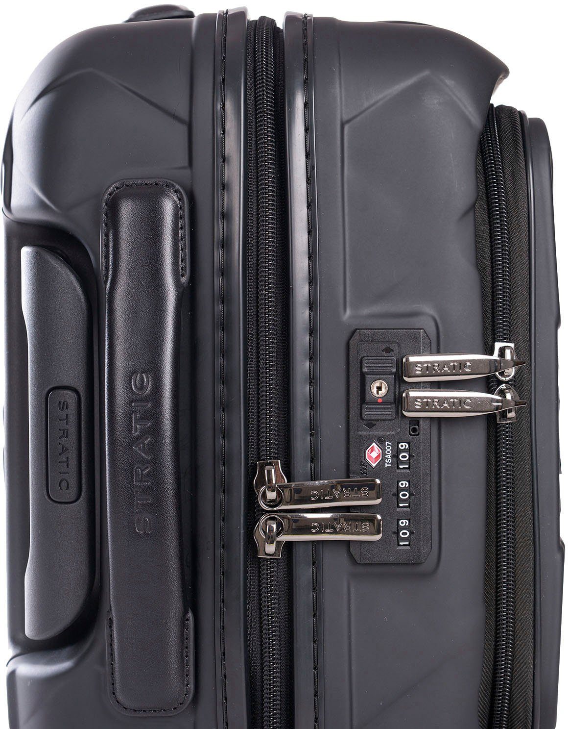 Stratic Hartschalen-Trolley Leather&More S mit Vortasche, matt black, 4 Rollen, mit NFC-Chip; Laptopfach