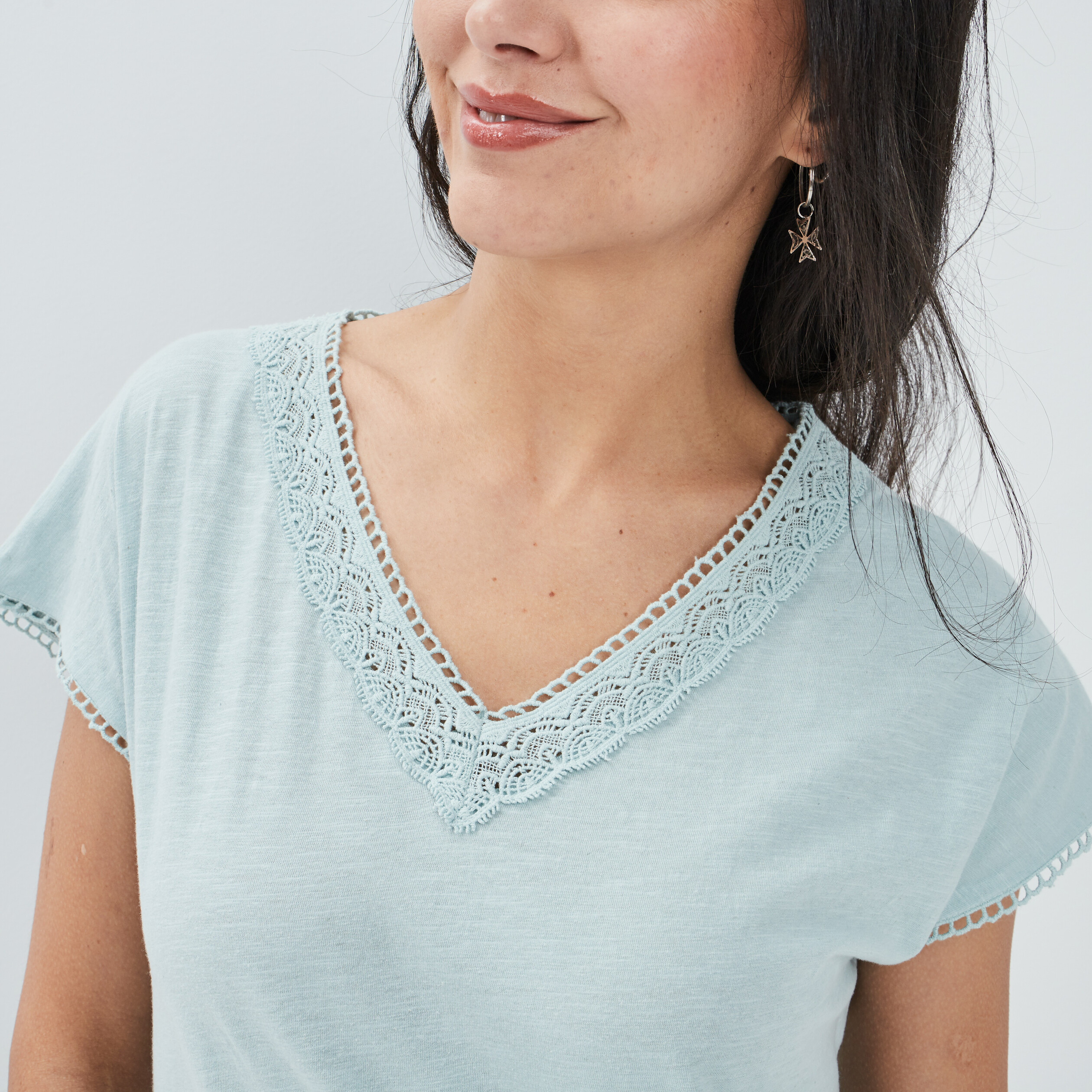T-shirt manches courtes bleu turquoise femme | La Halle
