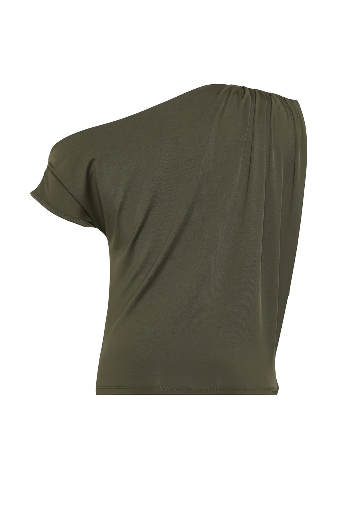 Trendyol Collection  Khakifarbene, ärmellose Stretch-Strickbluse mit asymmetrischem Kragen und normaler Passform TWOSS24BZ00396