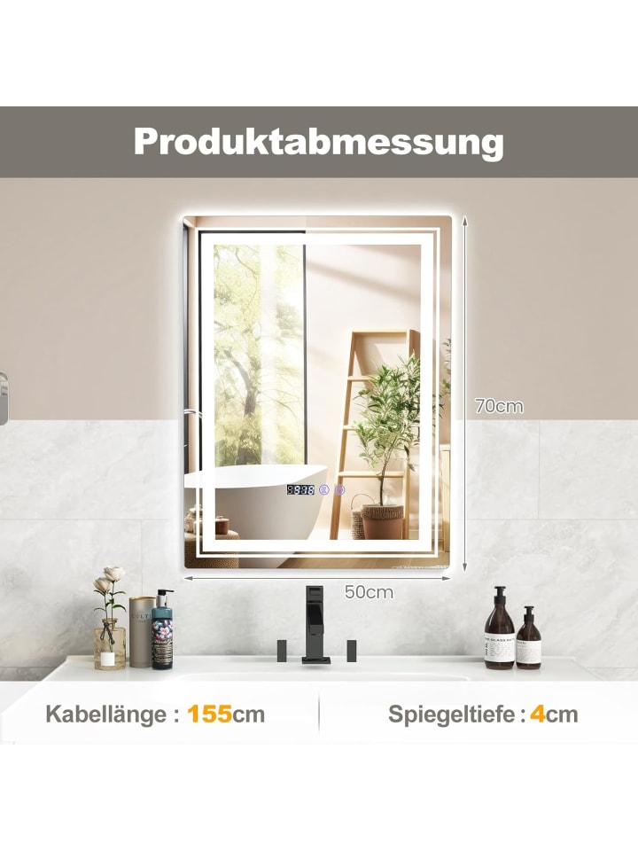 COSTWAY LED-Badezimmerspiegel 70x50cm in Silber günstig kaufen onesize