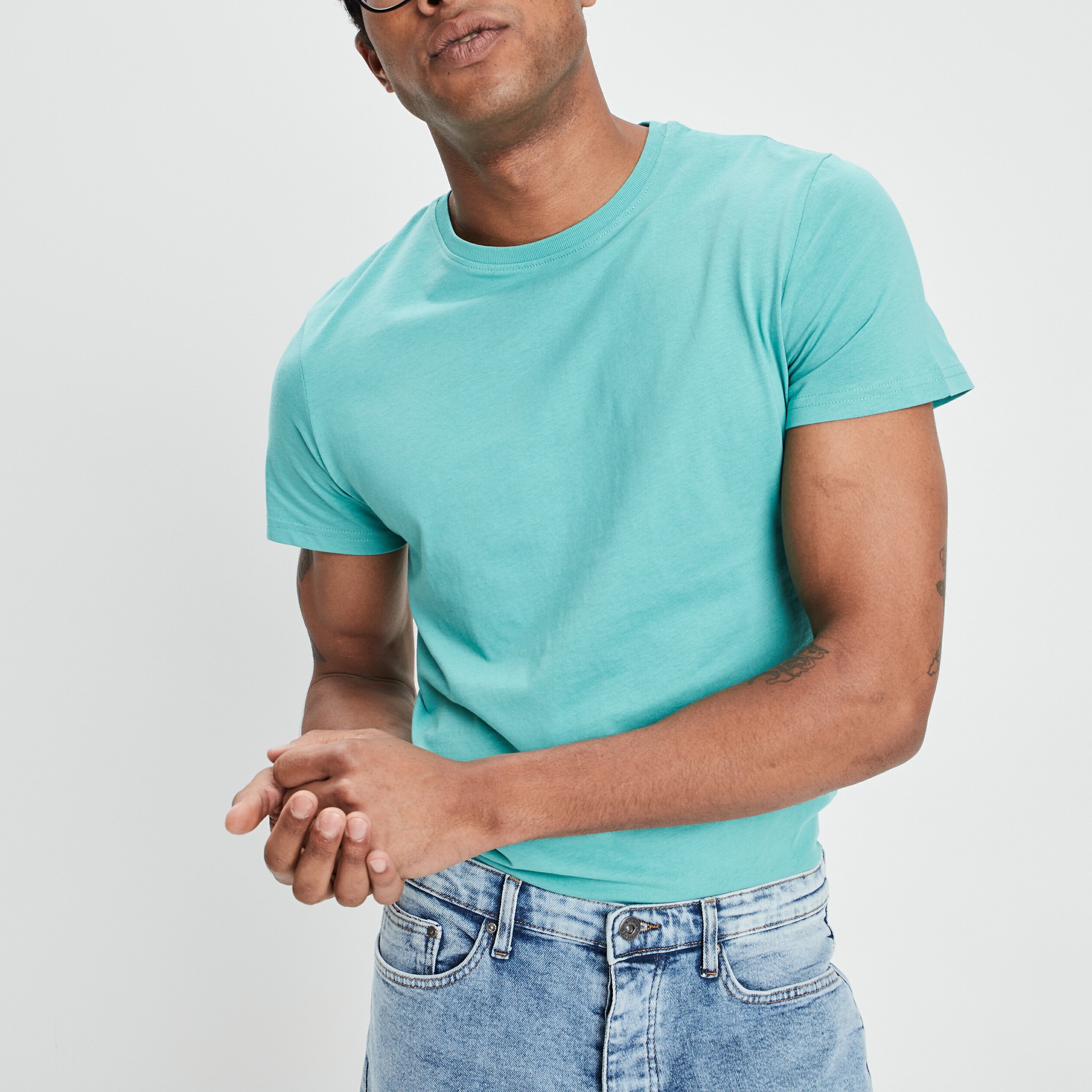T-shirt en coton manches courtes vert turquoise homme | La Halle