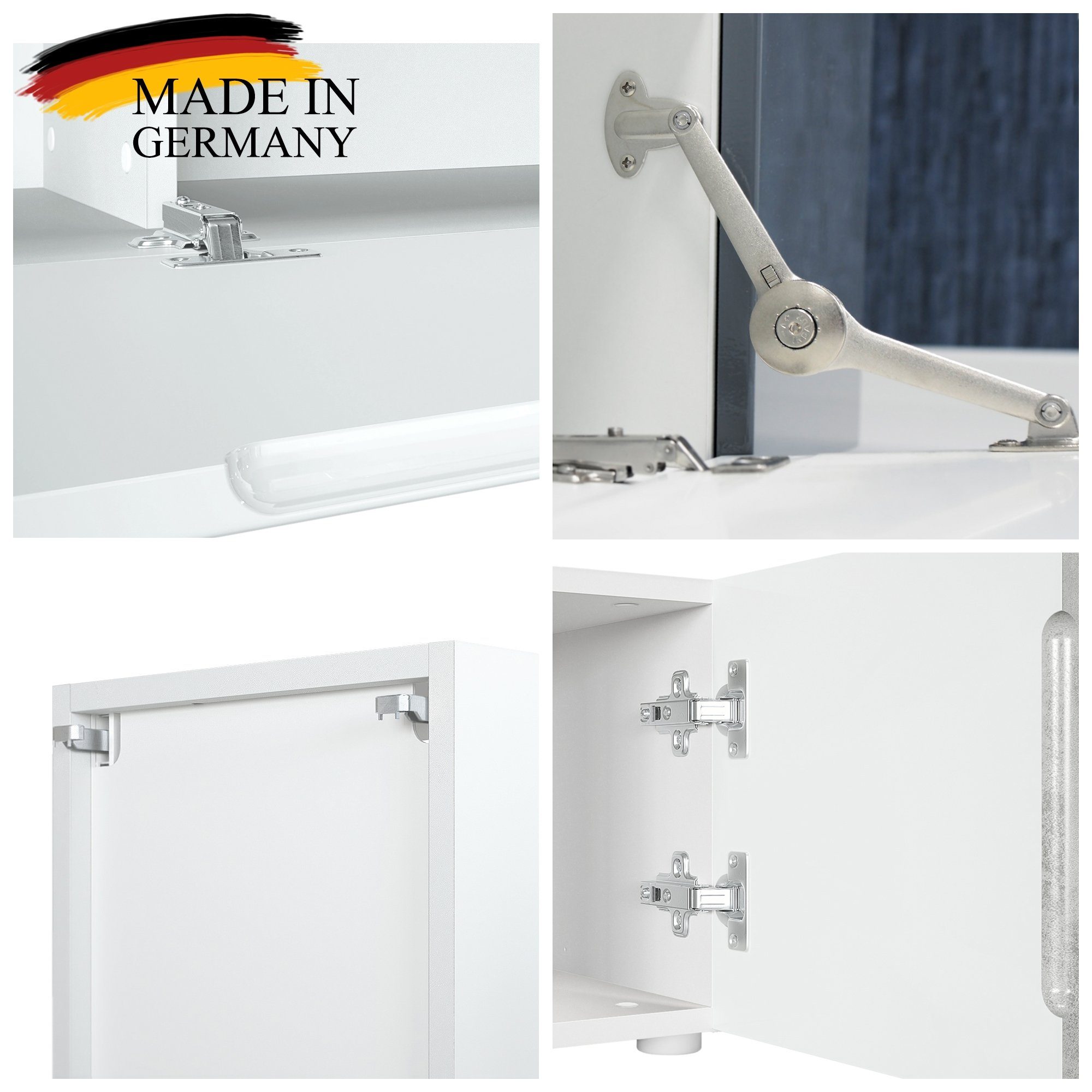 Vladon Wohnwand Moja, (Anbauwand, 6-St., mit Rückwand mit 4 Türen und 2 Klappen), Schwarz matt/Schwarz Hochglanz (330 x 204 x 39 cm)