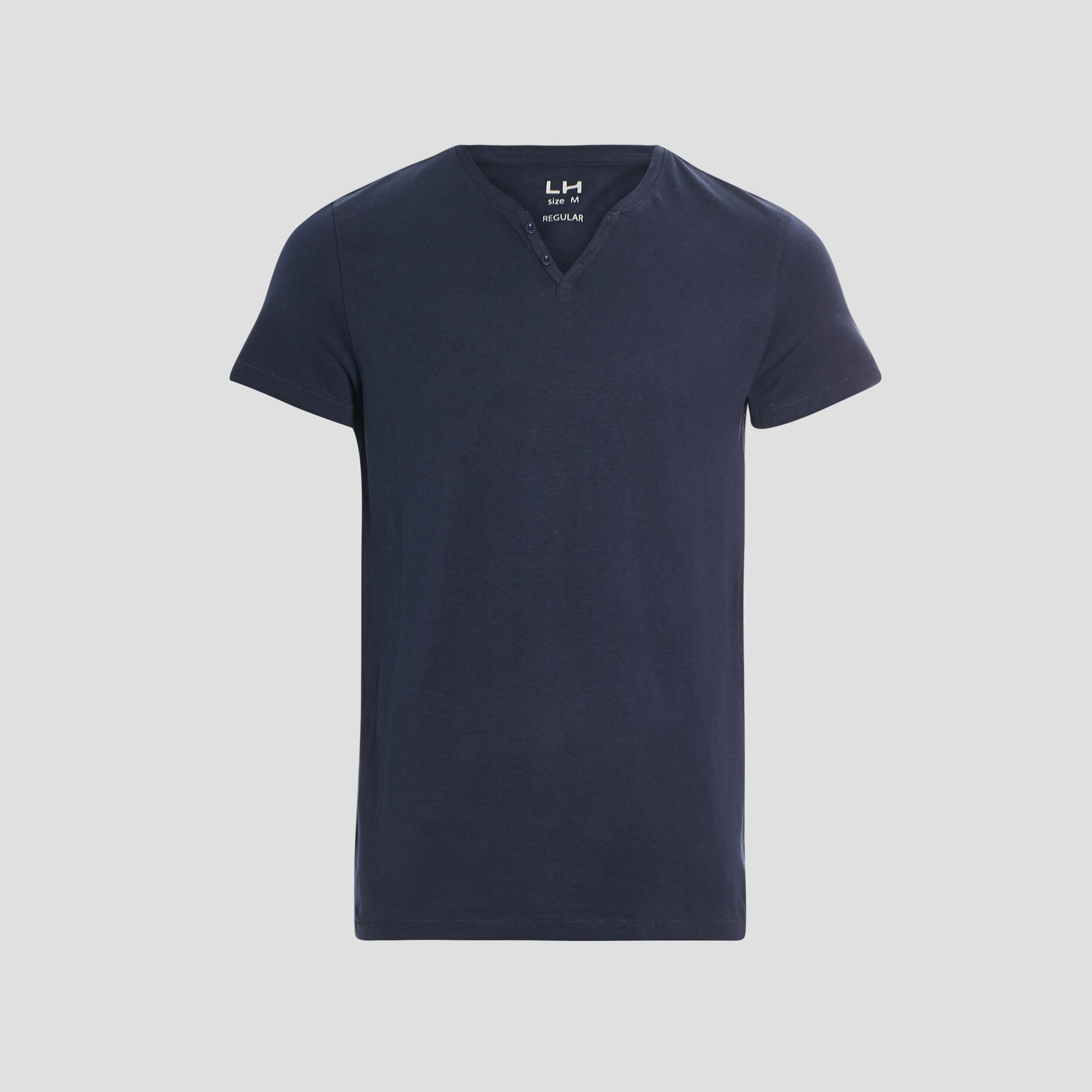 T-shirt manches courtes col tunisien bleu marine homme | La Halle