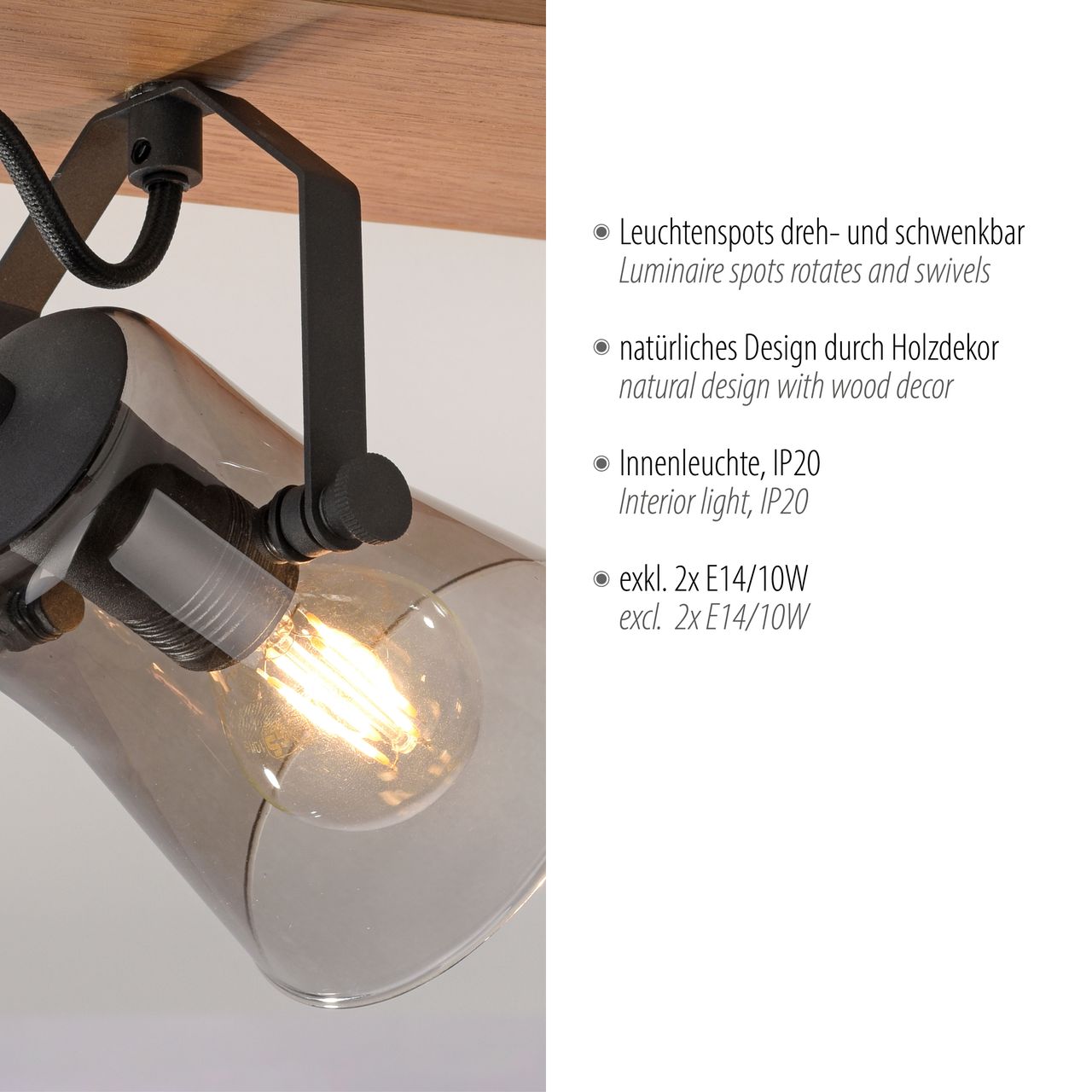 JUST LIGHT Deckenleuchte GREEN LANGSTRÖM, 2x E14/10Watt max., Holz-natur