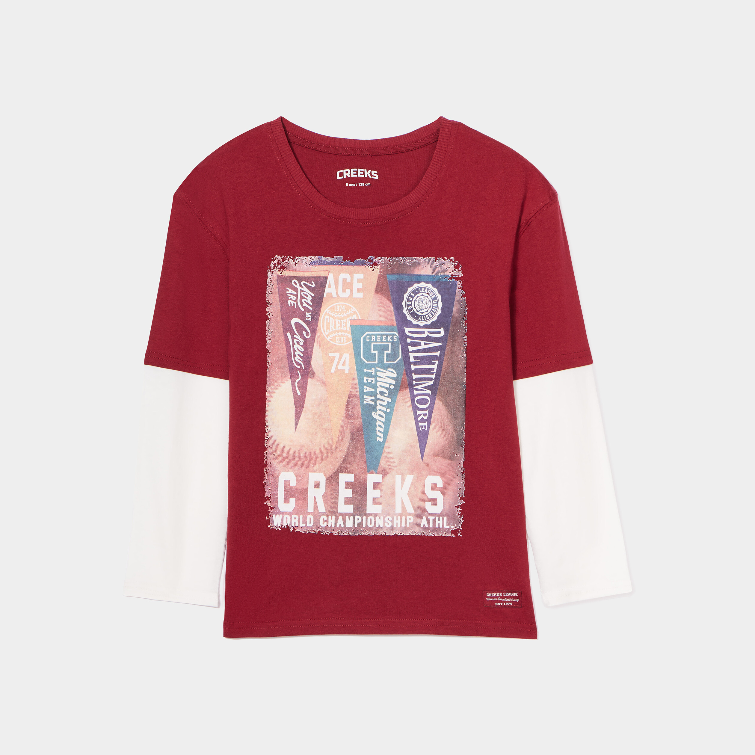 T-shirt droit manches courtes Creeks rouge foncé garçon | La Halle