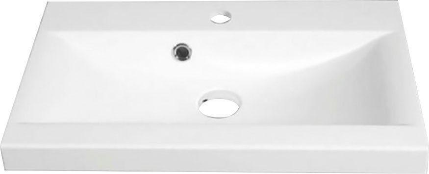 welltime Badmöbel-Set Canada, (Komplett-Set, 3-St., Fronten mit Wellenstruktur), Badmöbel mit Soft-Close, Spiegelschrank, Waschtisch mit Becken