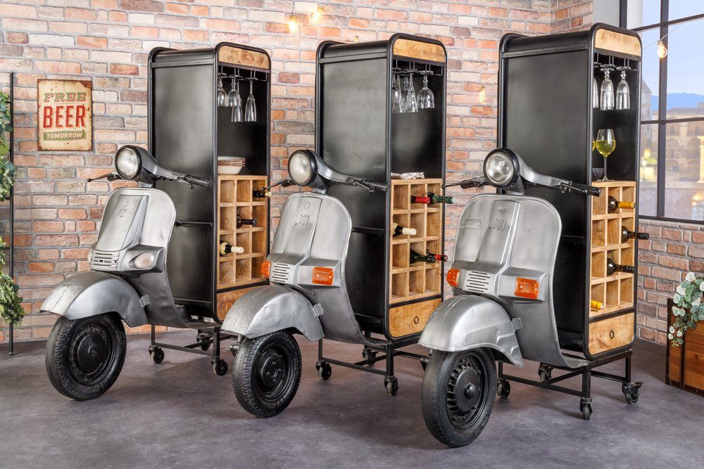 riess-ambiente Barschrank UPCYCLING SCOOTER 160cm silber / natur (Einzelartikel, 1-St) Wohnzimmer · Metall · Massivholz · für Alkohol · Motorroller · Retro