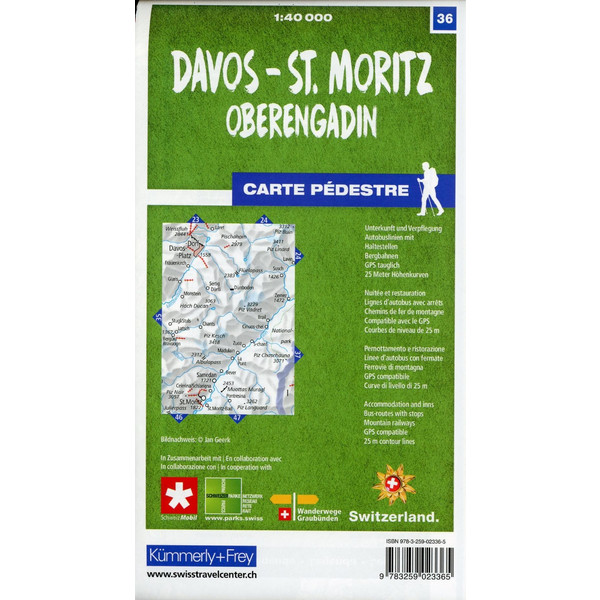Davos - St. Moritz / Oberengadin 36 Wanderkarte 1:40 000 matt laminiert - Wanderkarte