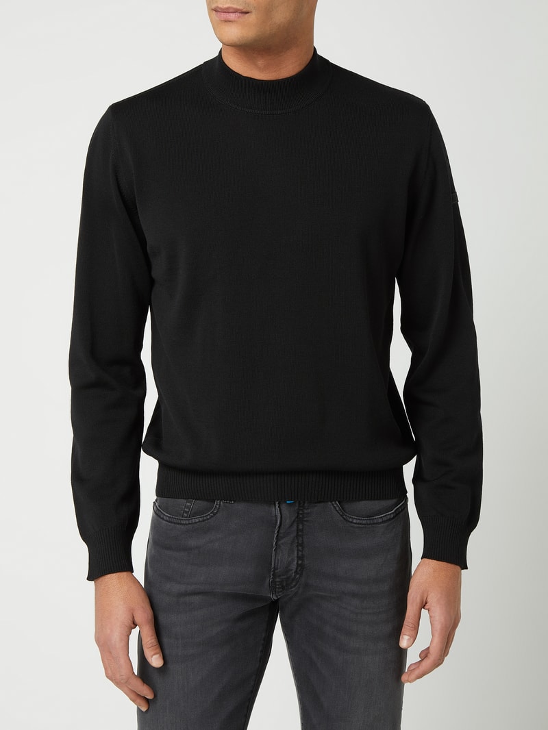 Pullover aus Merinowolle mit Stehkragen in schwarz