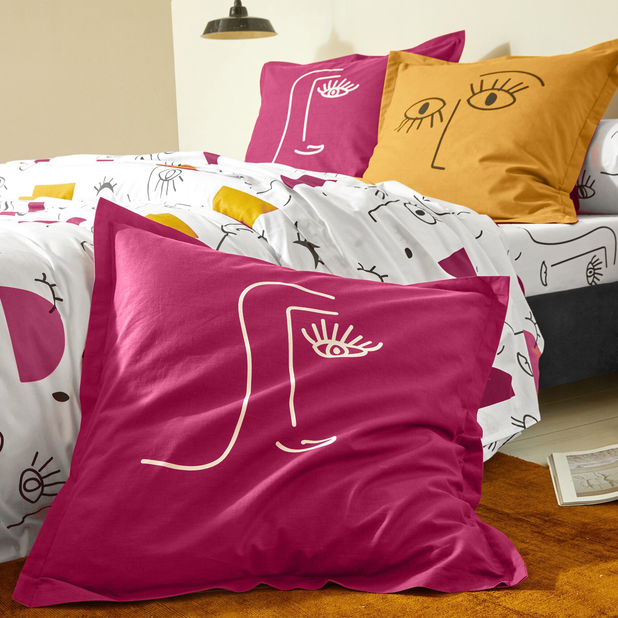 Linge de lit Vitaly coton à motifs visages