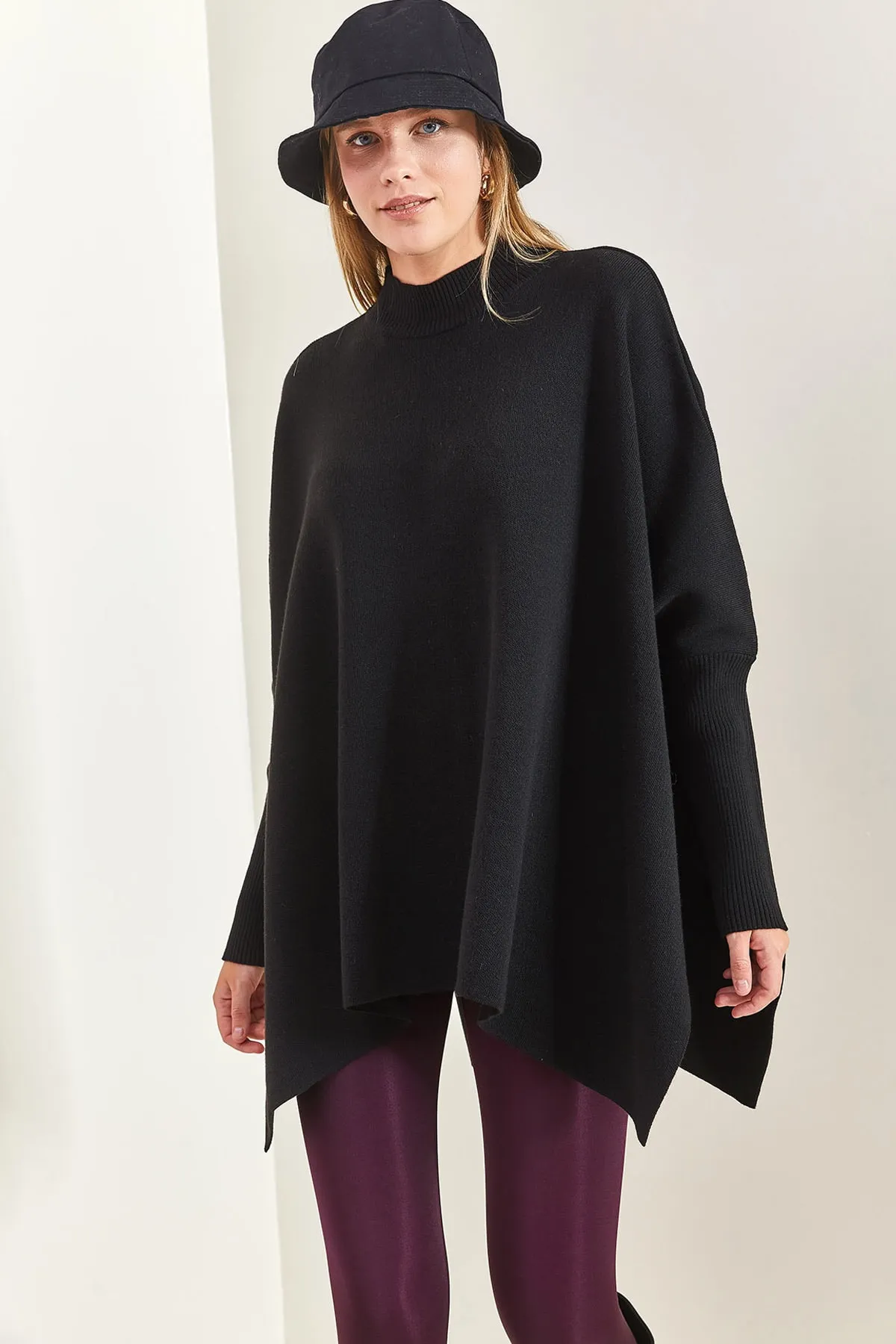 Bianco Lucci  Basic-Oversize-Poncho für Damen mit elastischen Ärmeln