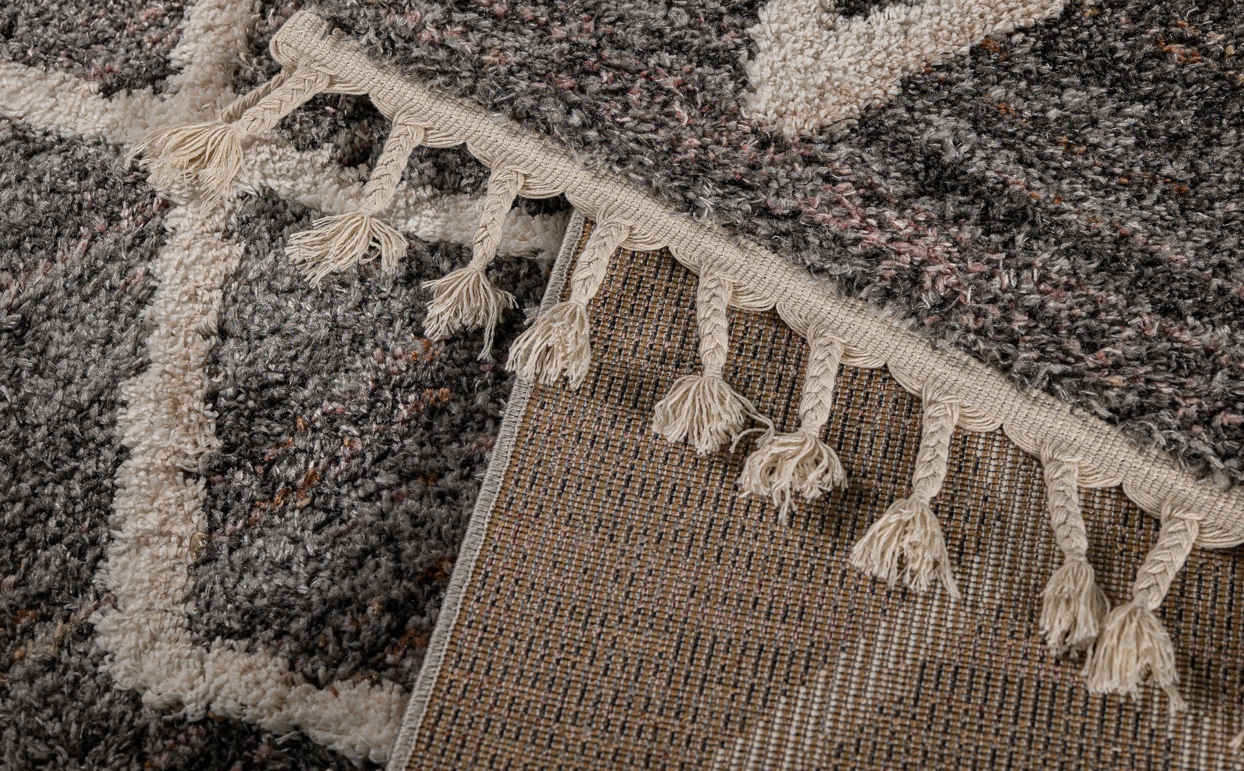Hochflor-Teppich Vera Handmade-Look, 3D Effekt, Rauten-Muster, Super Weich, the carpet, Rechteck, Höhe: 30 mm, Wohnzimmer, Schlafzimmer, Fransen, Hochwertig