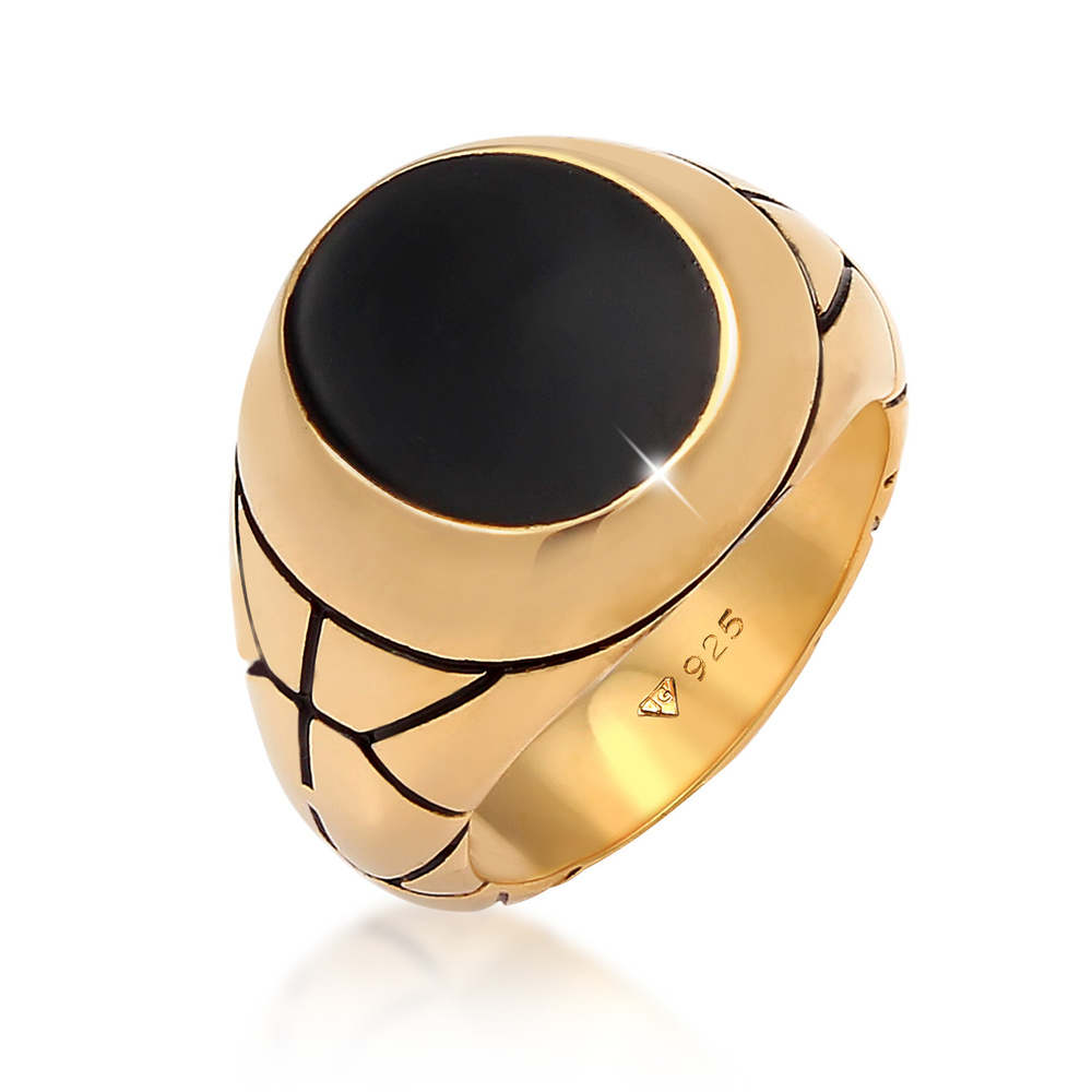 KUZZOI KUZZOI Bague Basic Herren Siegelring Oval Emaille 925er Silber Bague