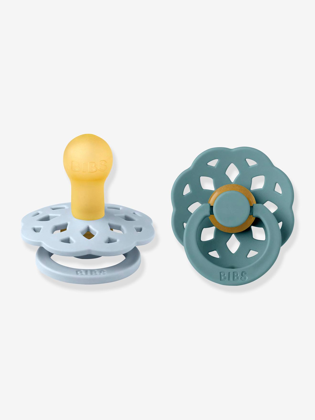 Lot de 2 sucettes-tétines BIBS Bohème, taille 1 de 0 à 6 mois ivoire + vert sauge