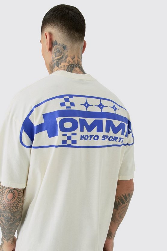 Tall T-Shirt mit Homme Moto Sport Print
