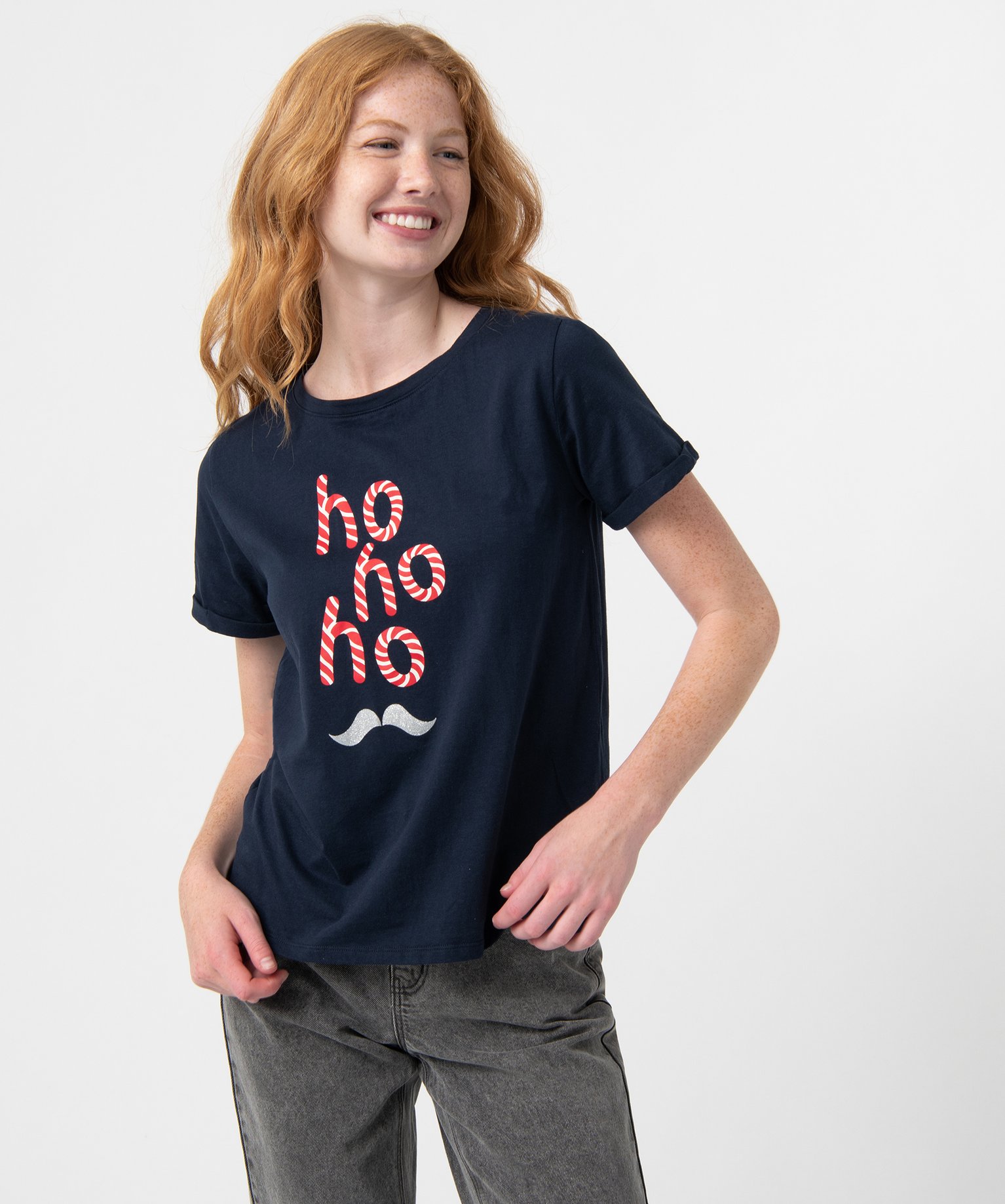Tee-shirt femme à manches courtes spécial Nol bleu | GEMO