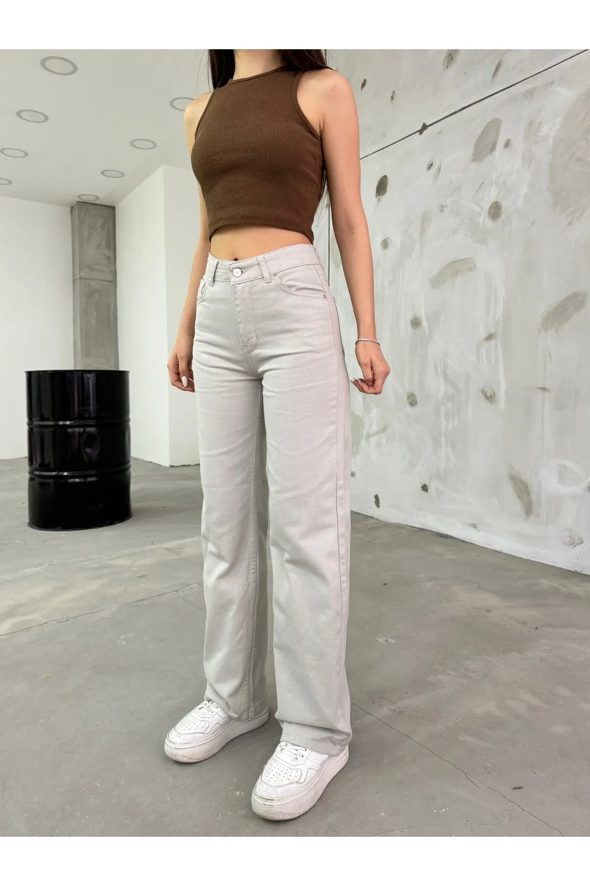 BİKELİFE  Damen-Palazzo-Hose mit hohem Bund und weitem Bein in Steinoptik