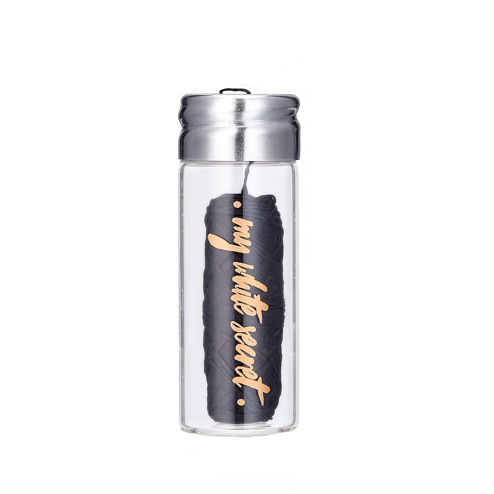 My White Secret Charcoal plastic free dental floss in glass jar Fil dentaire