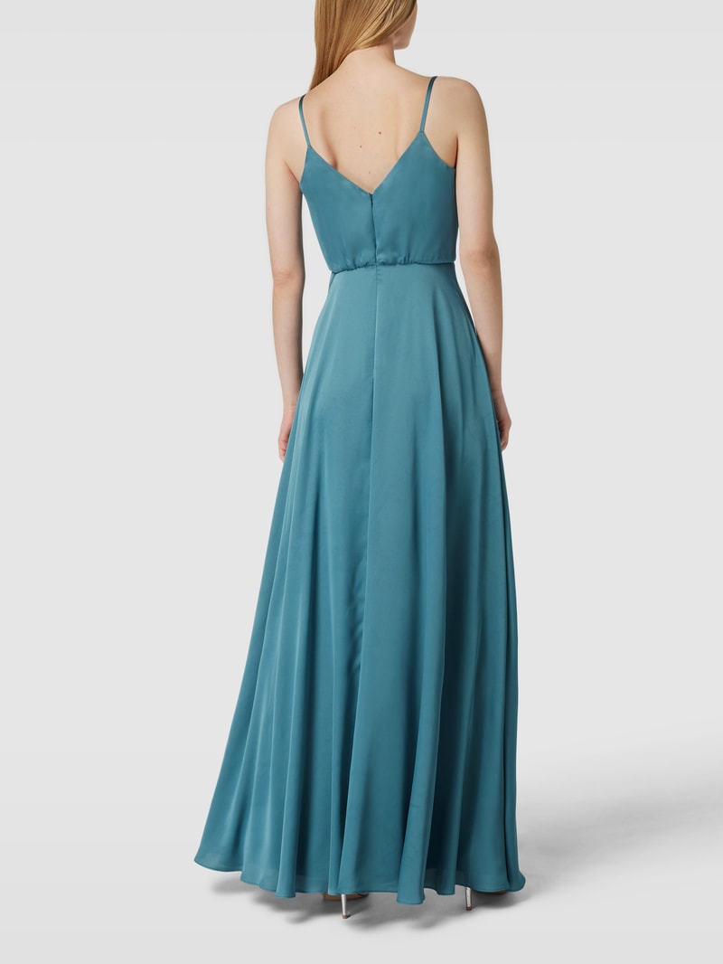 Abendkleid mit Wasserfall-Ausschnitt in ozean blau