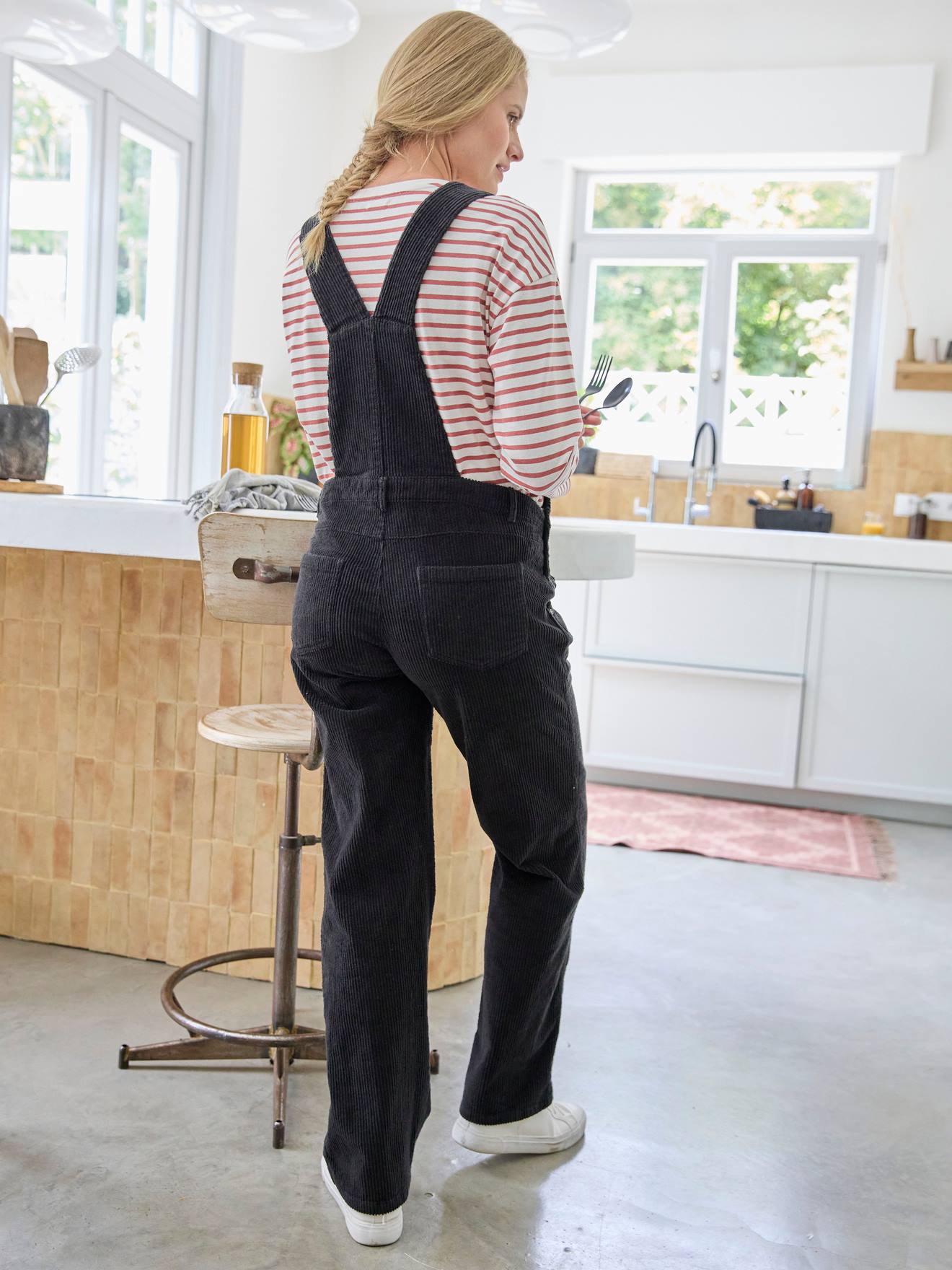 Vertbaudet Cord-Latzhose für Schwangerschaft & Stillzeit, Mom-Fit - anthrazit