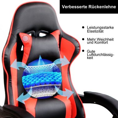 Melko Gaming-Stuhl Schreibtischstuhl Gamingstuhl Bürostuhl Chefsessel Drehstuhl in Schwarz Rot Sportsitz Höhenverstellbar inkl. Fußablage für Gaming Büroarbeit Office (Stück)