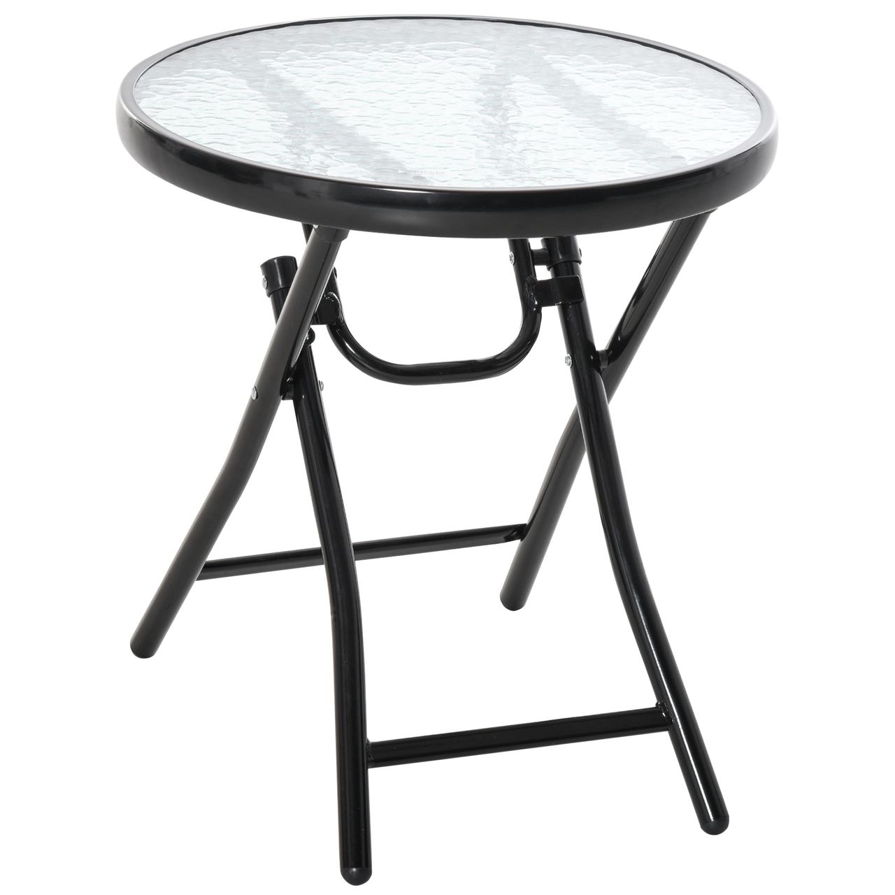Outsunny Gartentisch Beistelltisch Bistrotisch mit Glasplatte rund klappbar Metall Ø45 schwarz