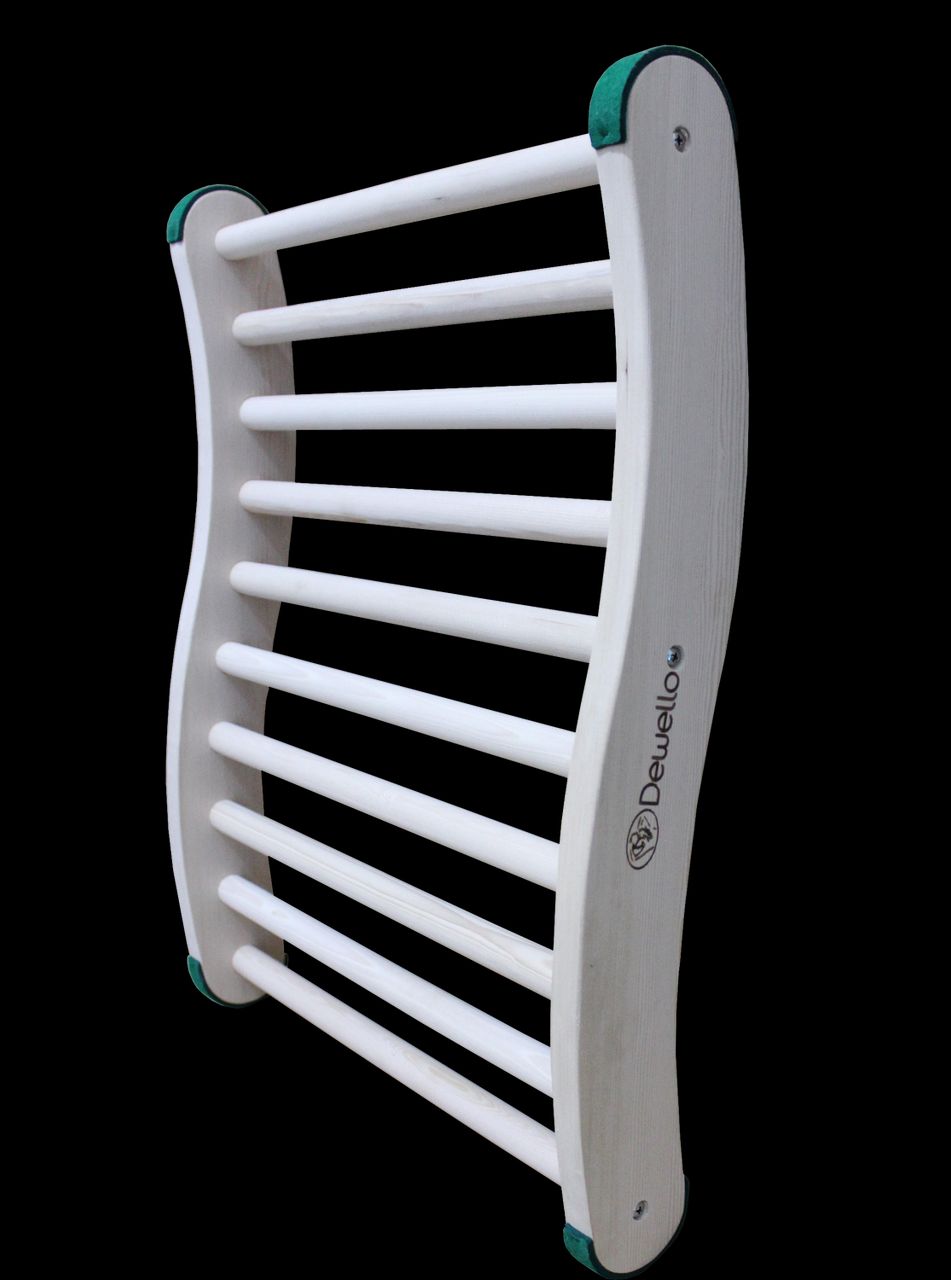 TroniTechnik Dewello® Sauna Rückenlehne Rückenstütze aus Hemlock-Holz, ergonomisch geformt, Anti-Rutsch Enden