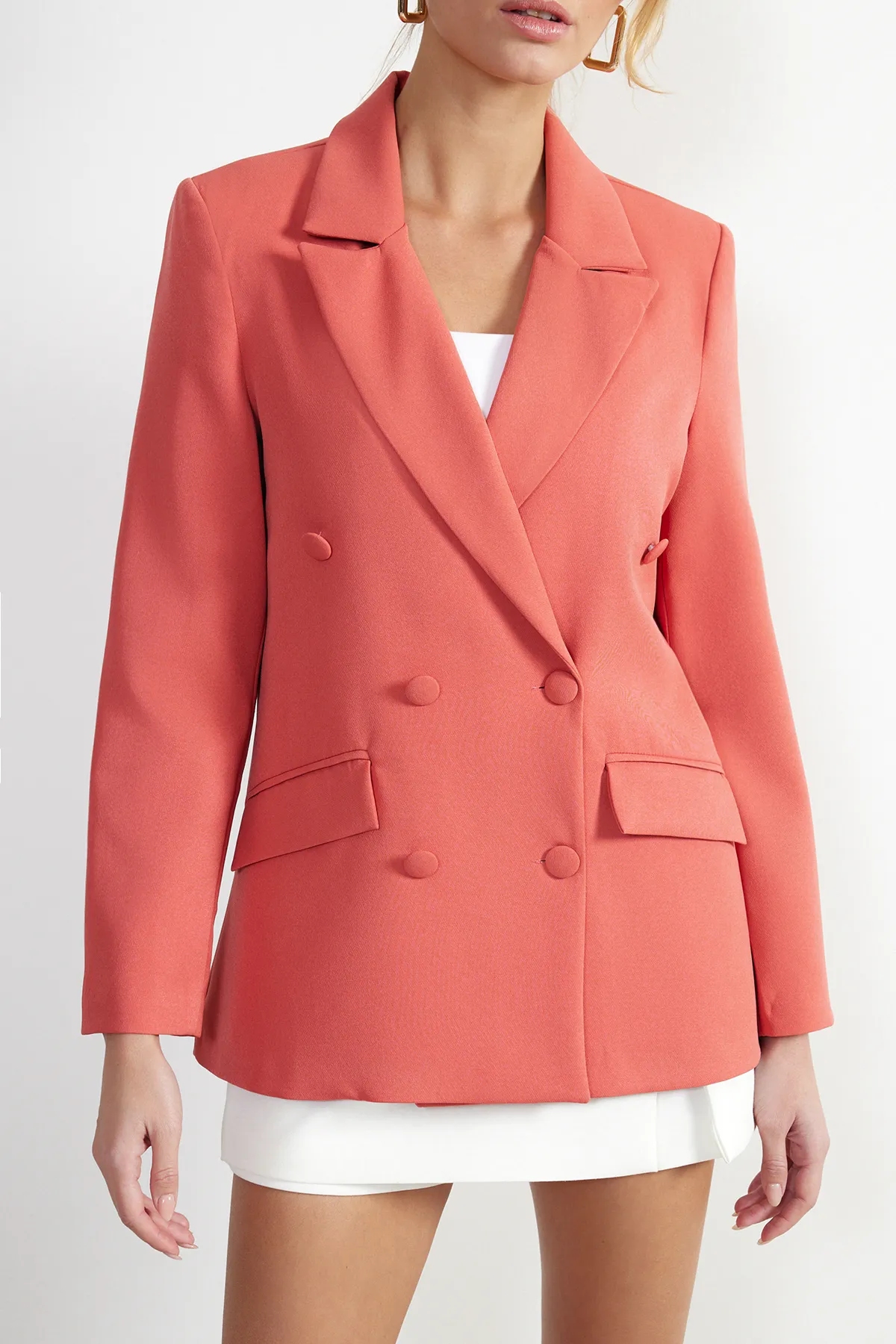 Trendyol Collection  Granatapfelblumen-Blazer mit regulärem Futter, zweireihigem Verschluss, gewebt, TWOSS21CE0137