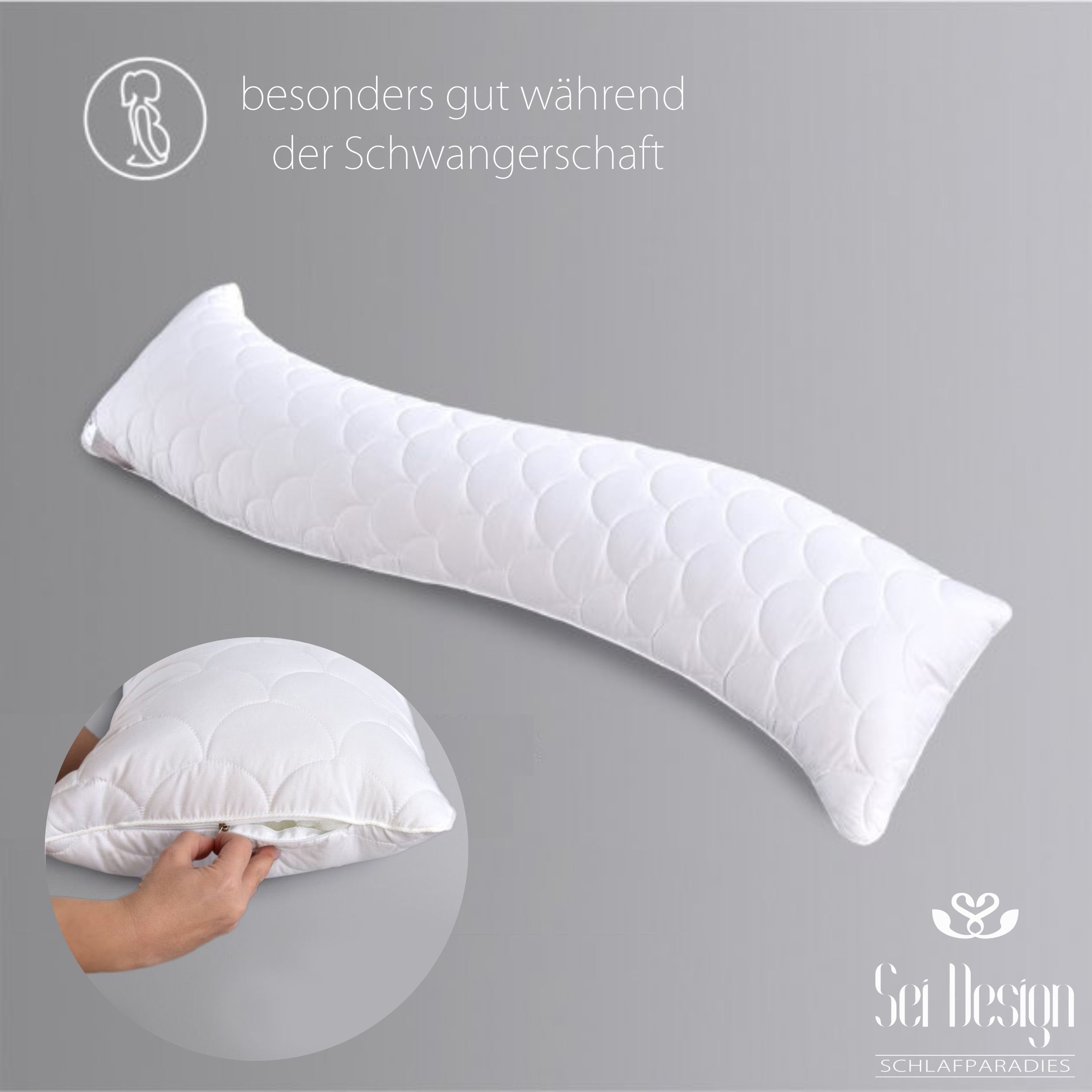 SEI Design Seitenschläferkissen 40x130 cm WELLE - in natürlicher S-Form, 1 Stück, 1-tlg., Schwangerschaftskissen Stillkissen