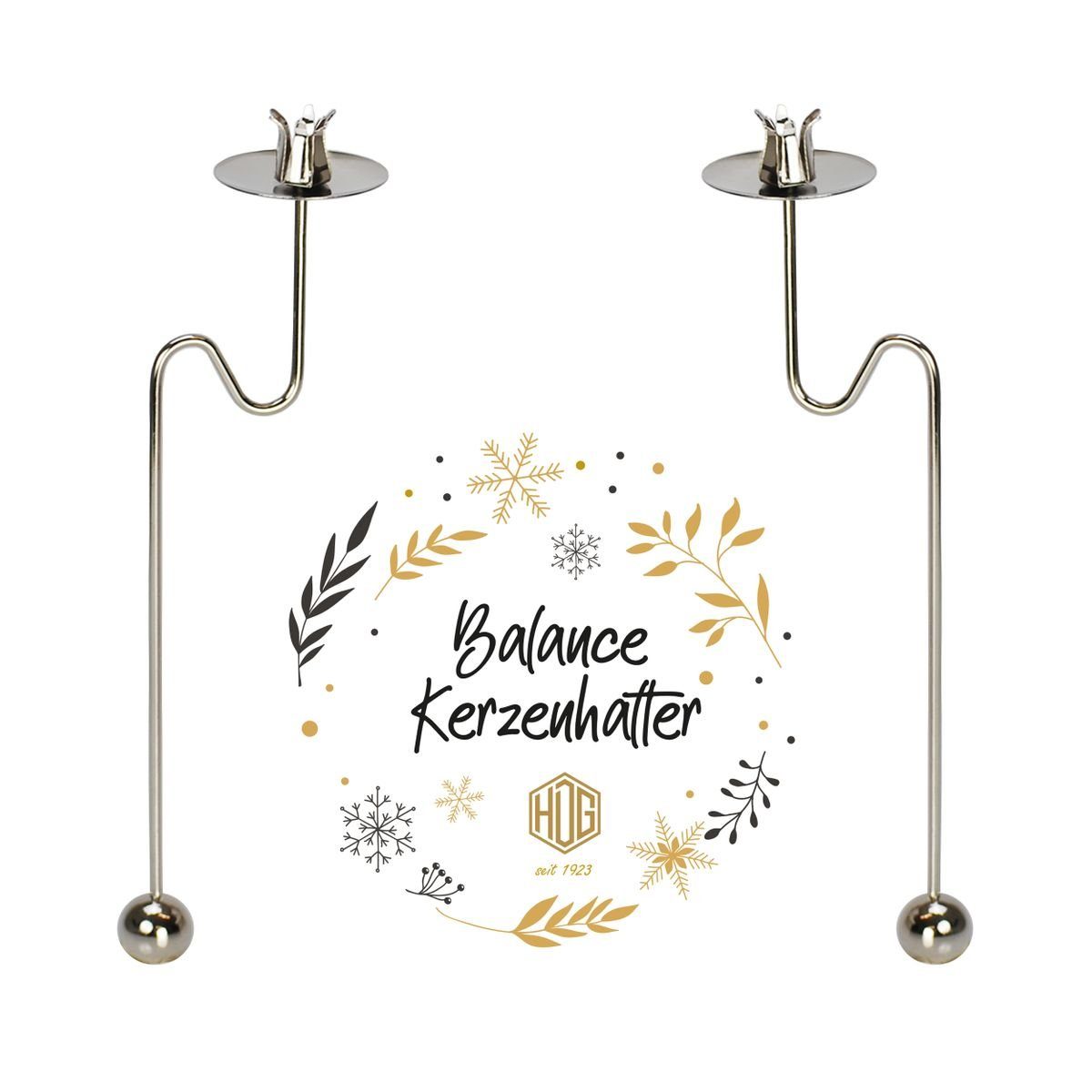 hdg Christbaumschmuck Kerzenhalter Balancehalter silber glänzend für Weihnachtsbaum, Pendelhalter 6 Stück im Schmuckkarton