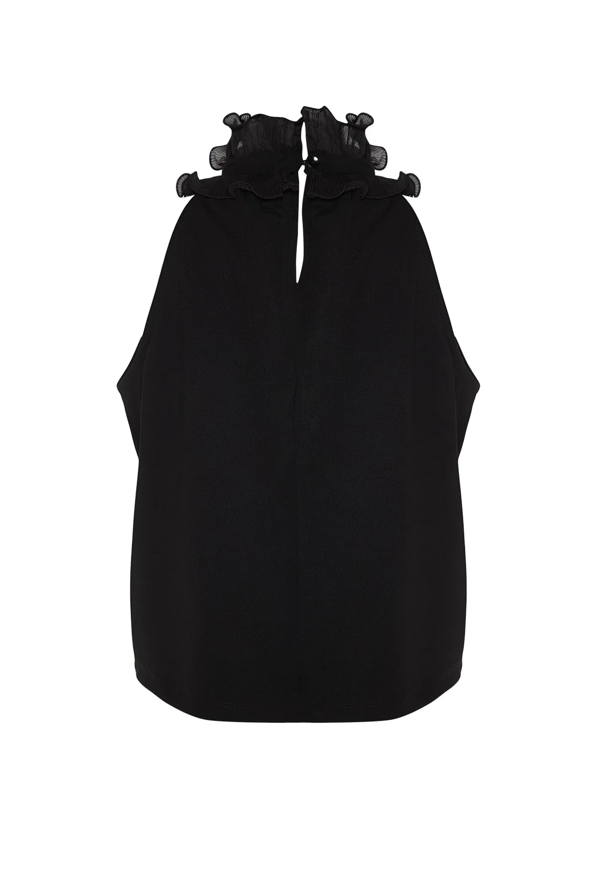Trendyol Collection  Schwarze Bluse aus elegantem Crêpe-Strick mit Kragen und Details TWOSS23BZ00932