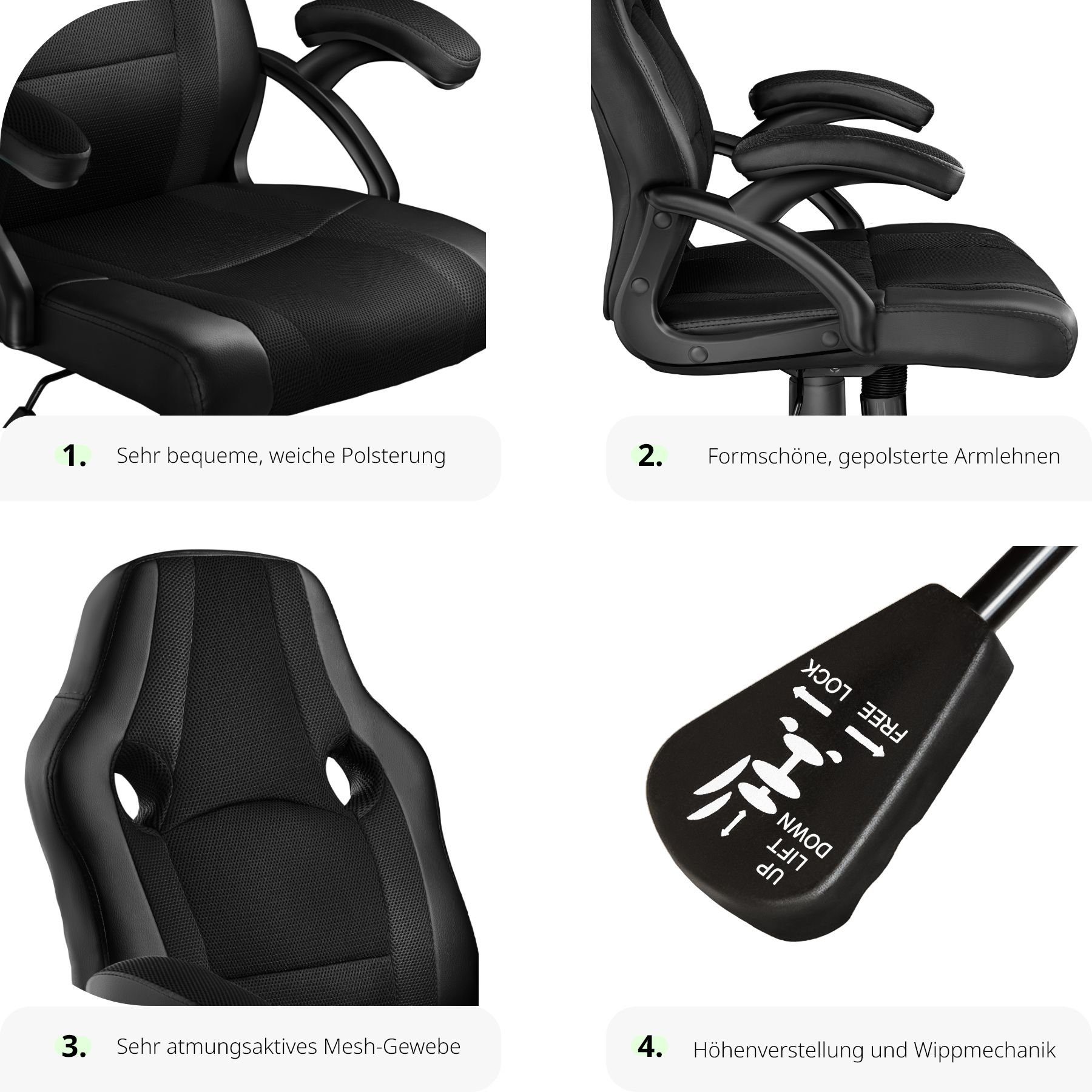 tectake Gaming-Stuhl Benny (1er, 1 St), einstellbare Wippmechanik