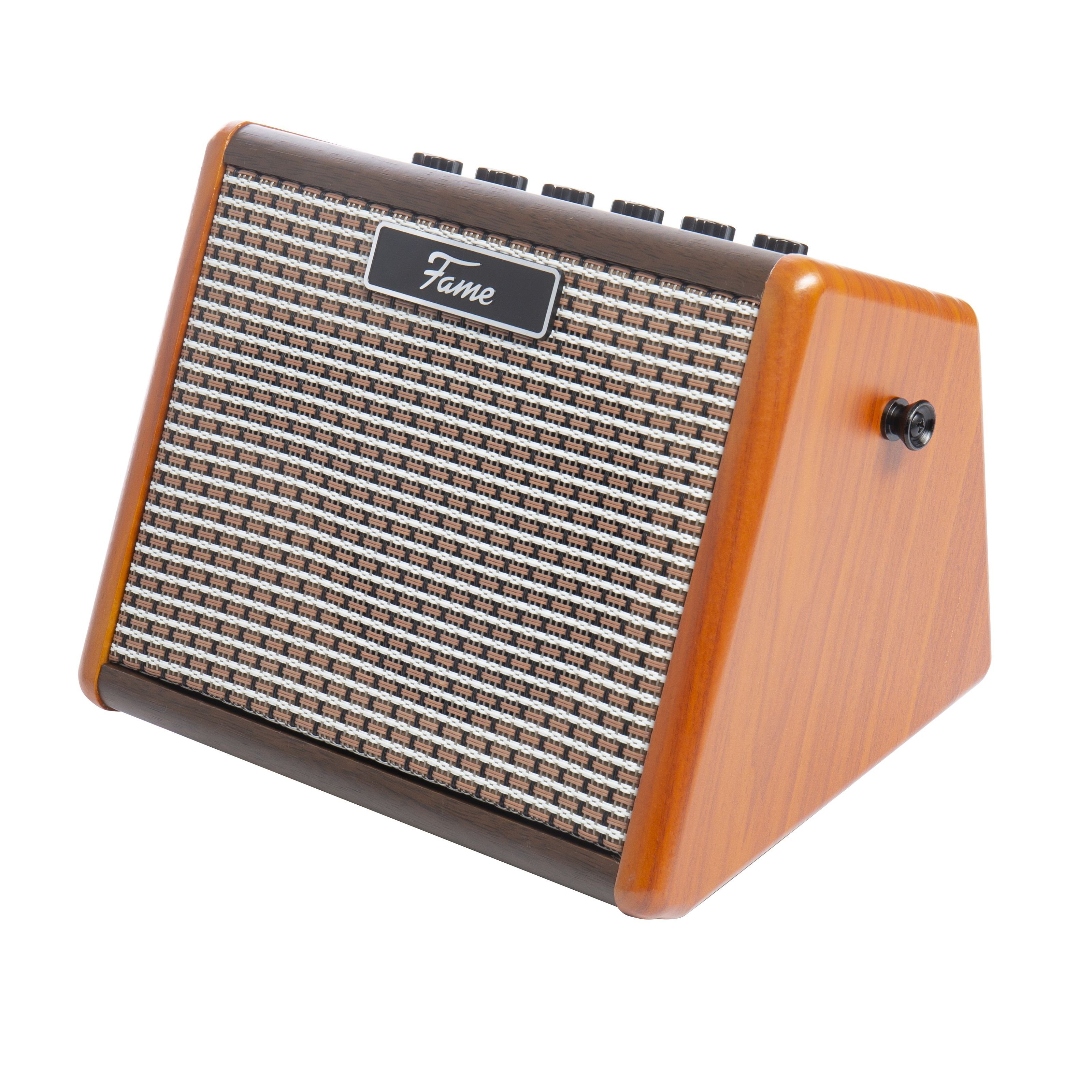 FAME Verstärker (AG-15A Akkubetriebener Akustik-Verstärker mit 15 Watt Leistung, 2 Kan)