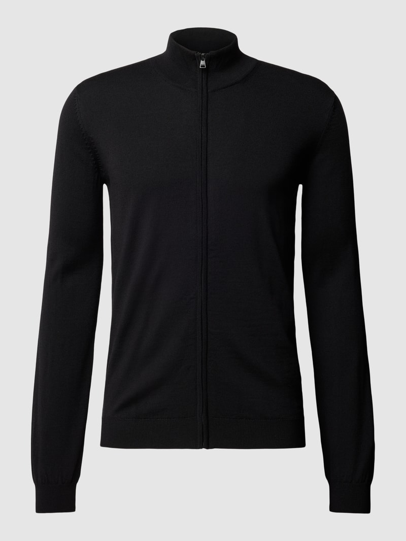Strickjacke aus Schurwolle mit Reißverschluss Modell 'San Jorge' in schwarz
